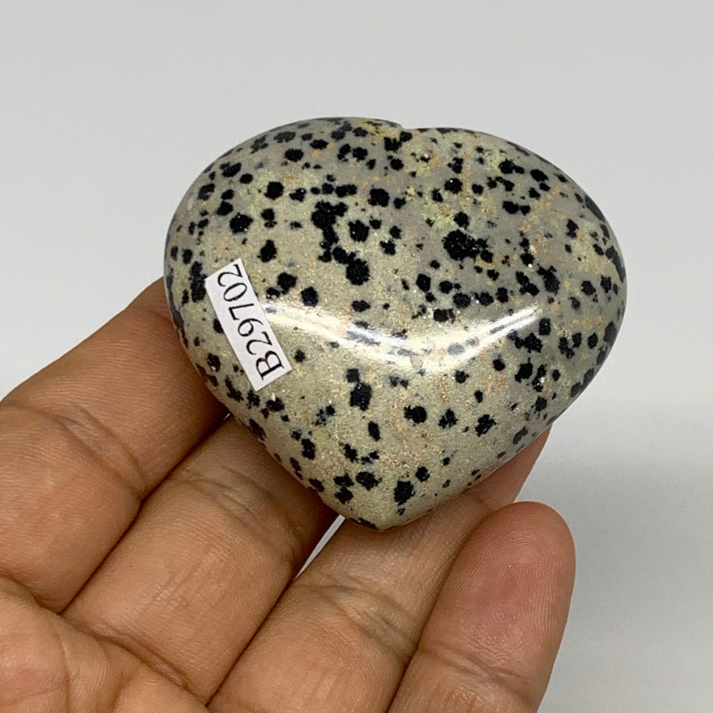 79.1g, 1.9"x2.1"x0.9" Dalmatian Jasper Heart Polished Healing Home Decor, B29702