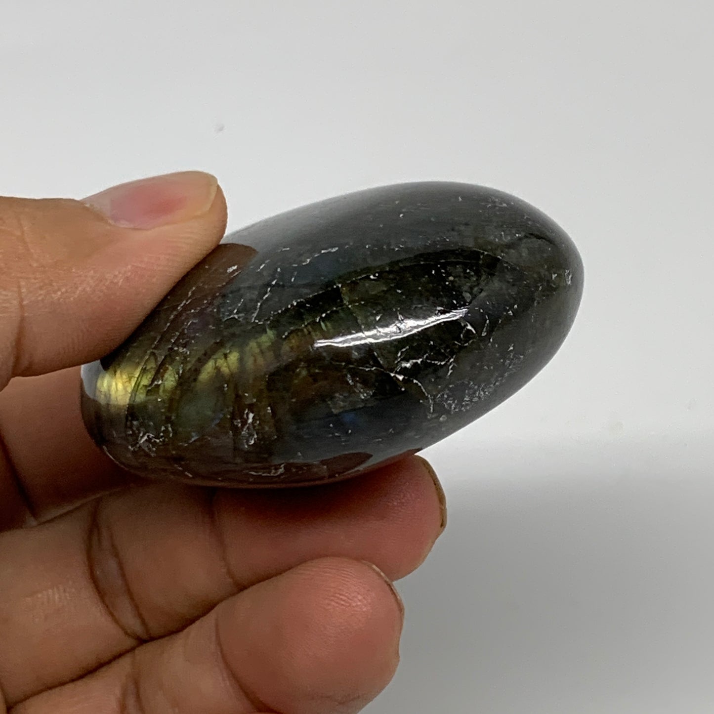 111.3g, 2.4"x1.8"x1", Natural Labradorite Palm-stone Tumbled Reiki, B35392