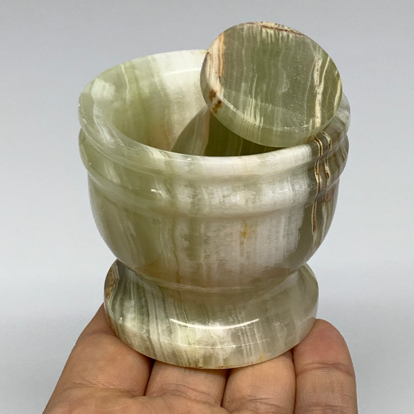 0.68 lbs,  2.2"x2.5", Natural Green Onyx Crystal Pestle and Mortar Handmade, B32