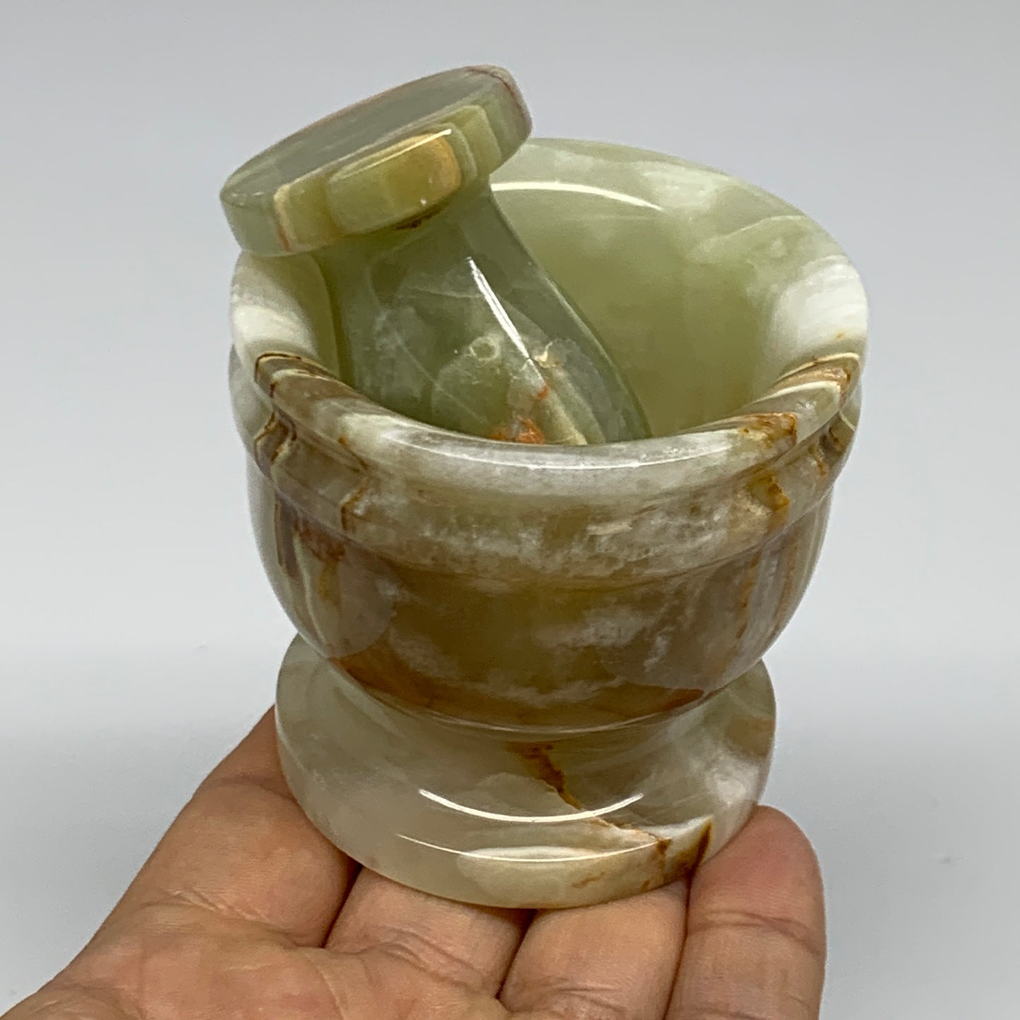 0.68 lbs,  2.2"x2.5", Natural Green Onyx Crystal Pestle and Mortar Handmade, B32