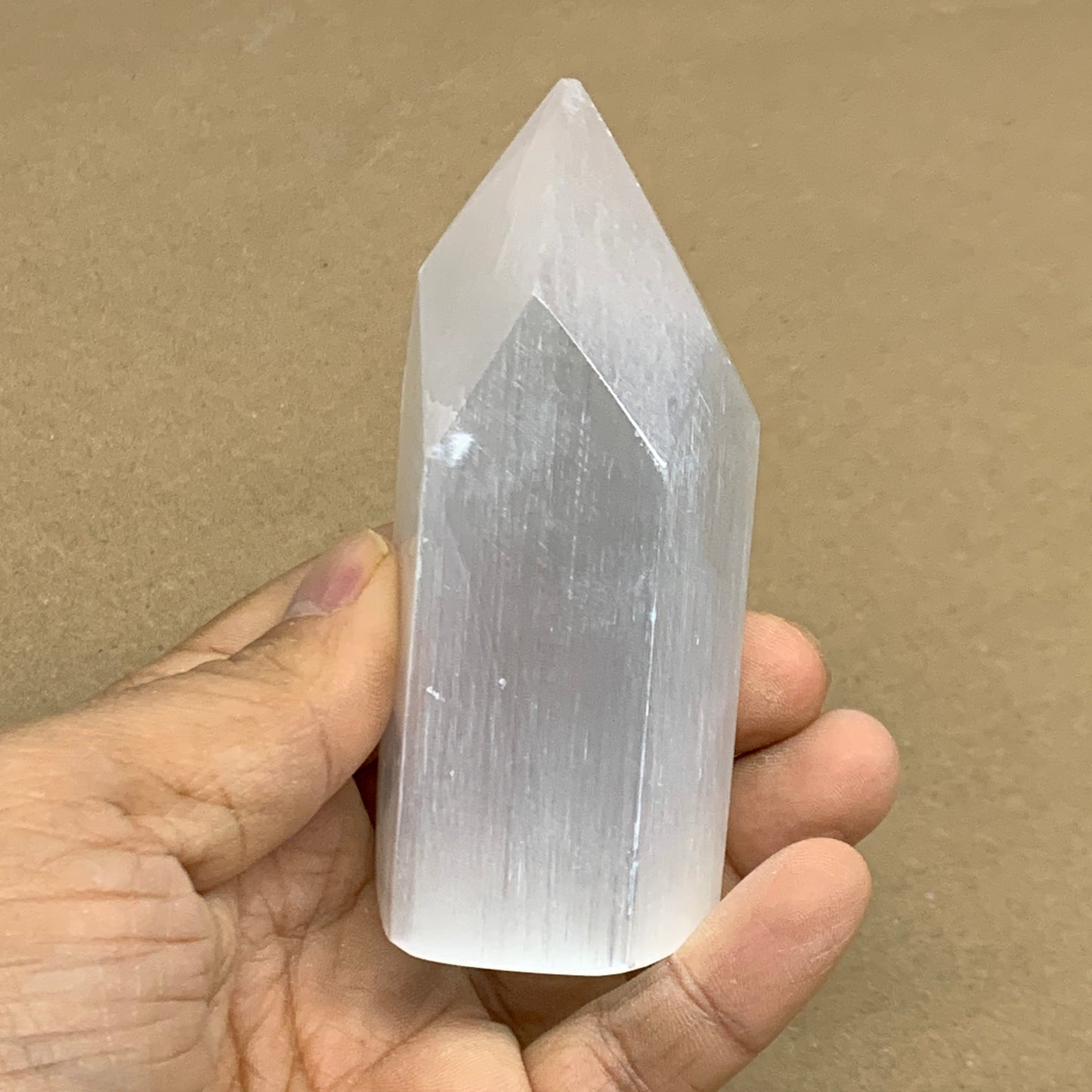 179.9g, 3.6"x1.6"x1.5", Selenite (Satin Spar) Crystal Tower Point, B36002