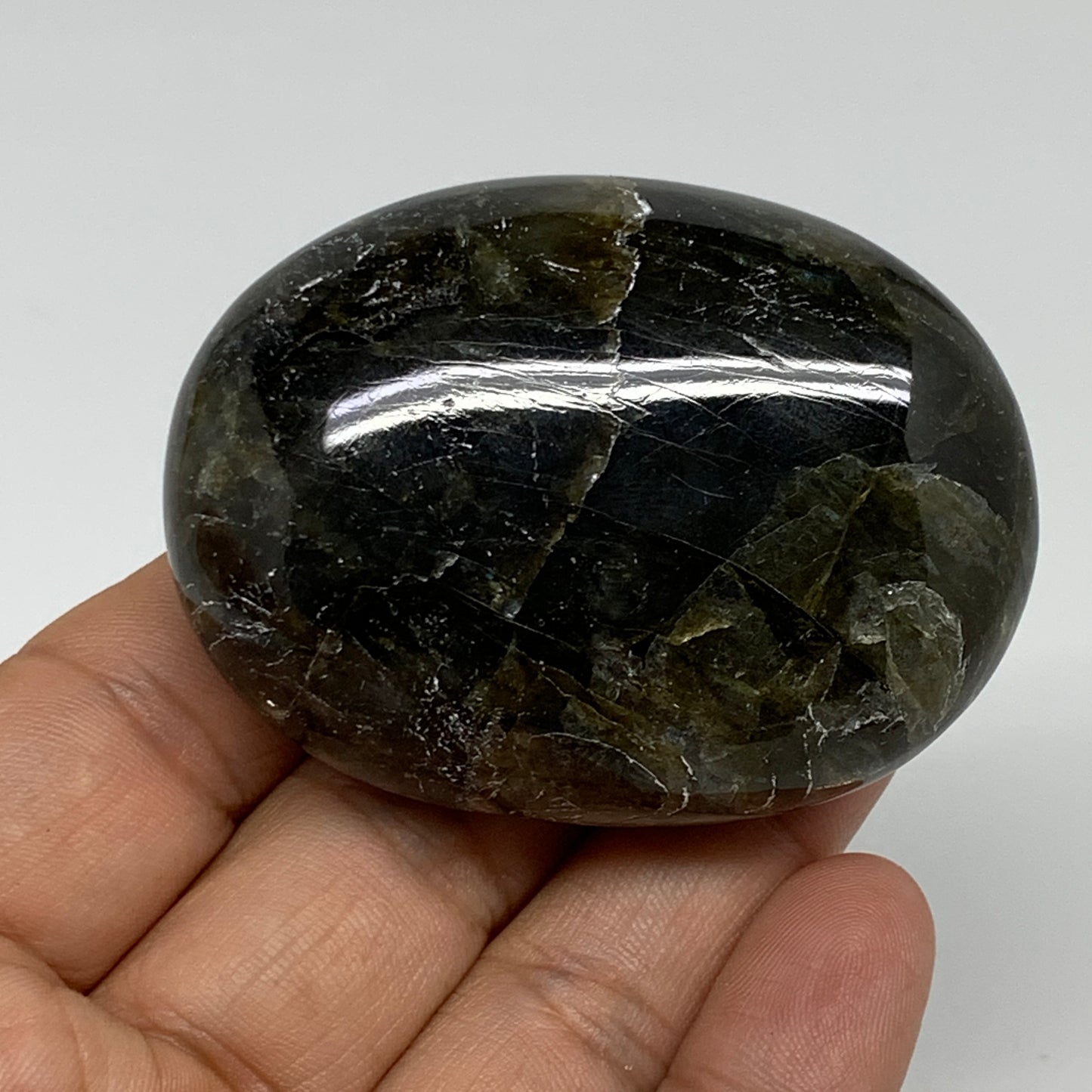 100g, 2.4"x1.8"x1", Labradorite Palm-stone Tumbled Reiki, B35394