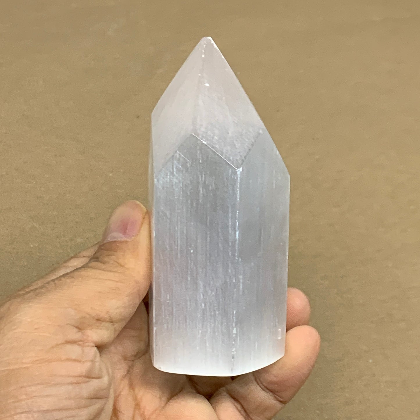 179.9g, 3.6"x1.6"x1.5", Selenite (Satin Spar) Crystal Tower Point, B36002