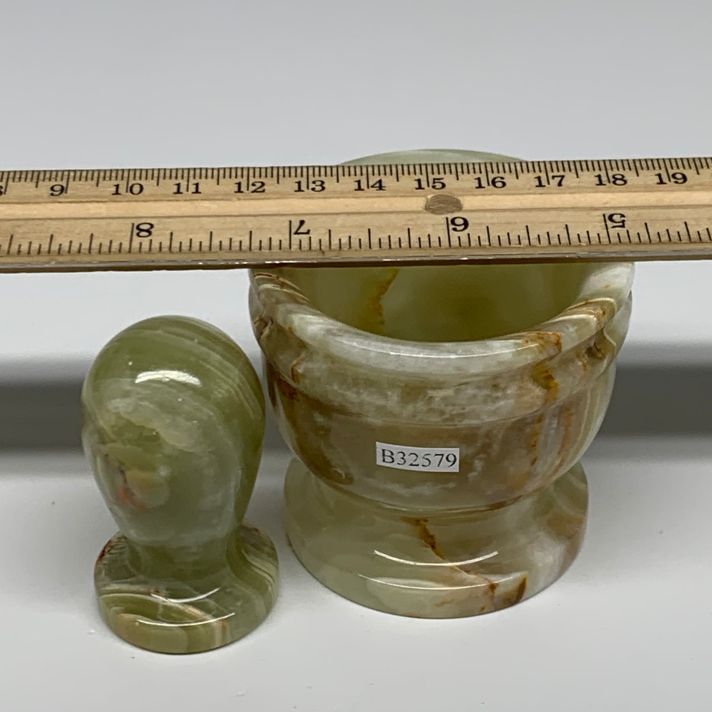 0.68 lbs,  2.2"x2.5", Natural Green Onyx Crystal Pestle and Mortar Handmade, B32579
