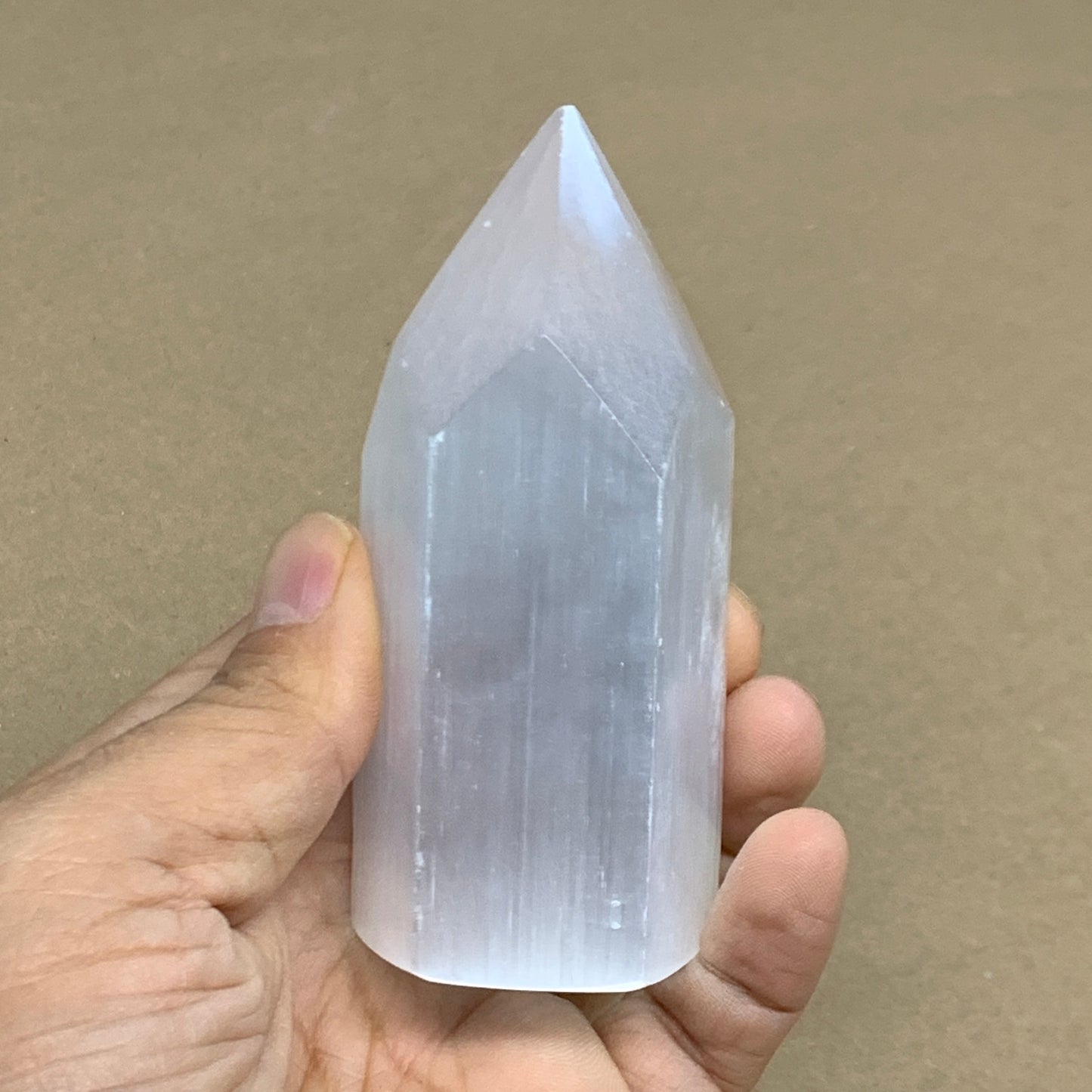 179.9g, 3.6"x1.6"x1.5", Selenite (Satin Spar) Crystal Tower Point, B36002