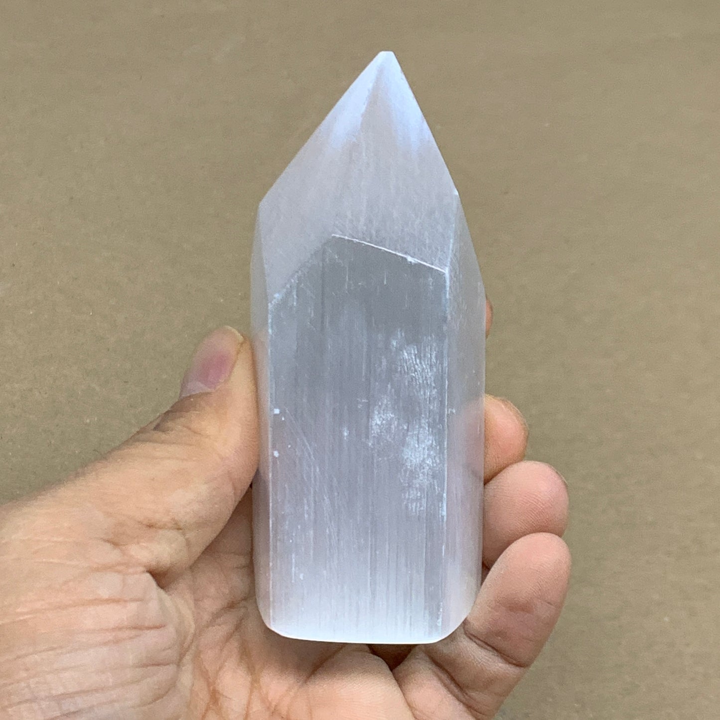 179.9g, 3.6"x1.6"x1.5", Selenite (Satin Spar) Crystal Tower Point, B36002