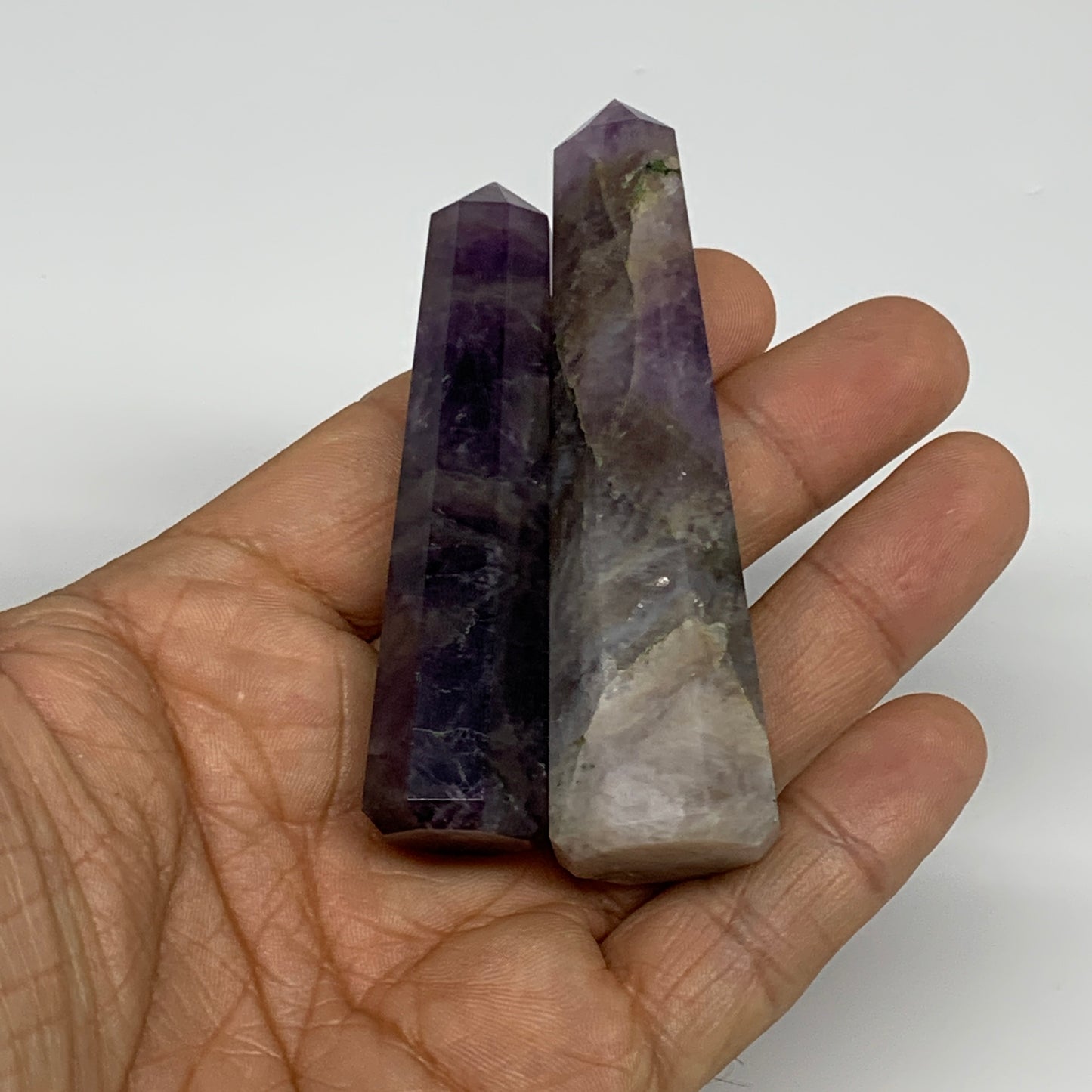 76.2g, 2.6"- 3.2", 2pcs, Natural Amethyst Tower Point Obelisk @Brazil, B31274