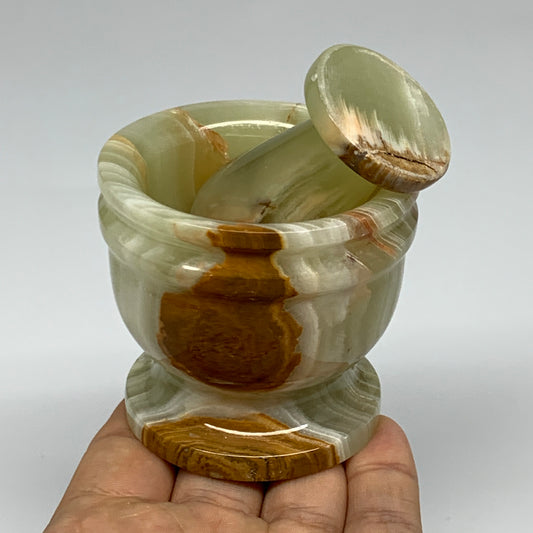 0.72 lbs,  2.3"x2.5", Natural Green Onyx Crystal Pestle and Mortar Handmade, B32