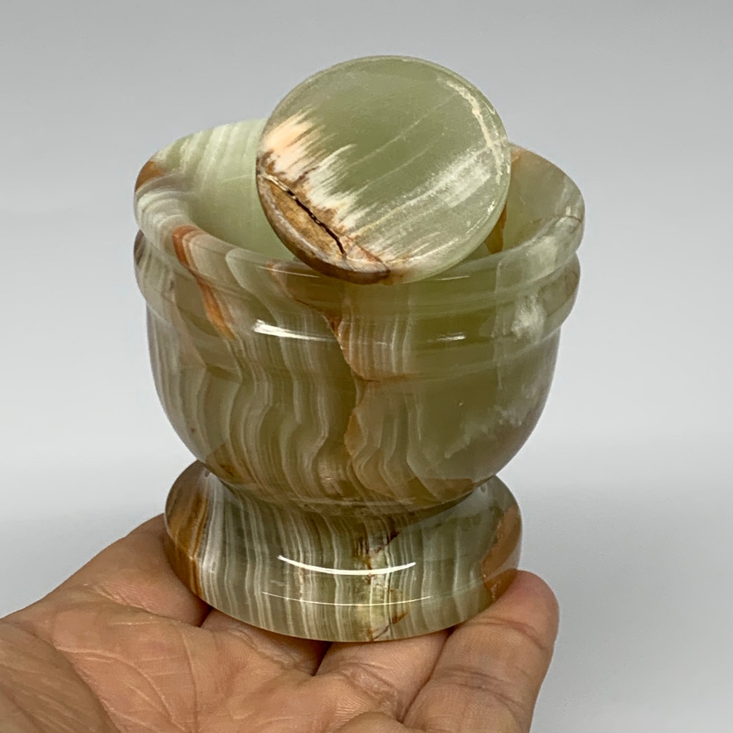 0.72 lbs,  2.3"x2.5", Natural Green Onyx Crystal Pestle and Mortar Handmade, B32