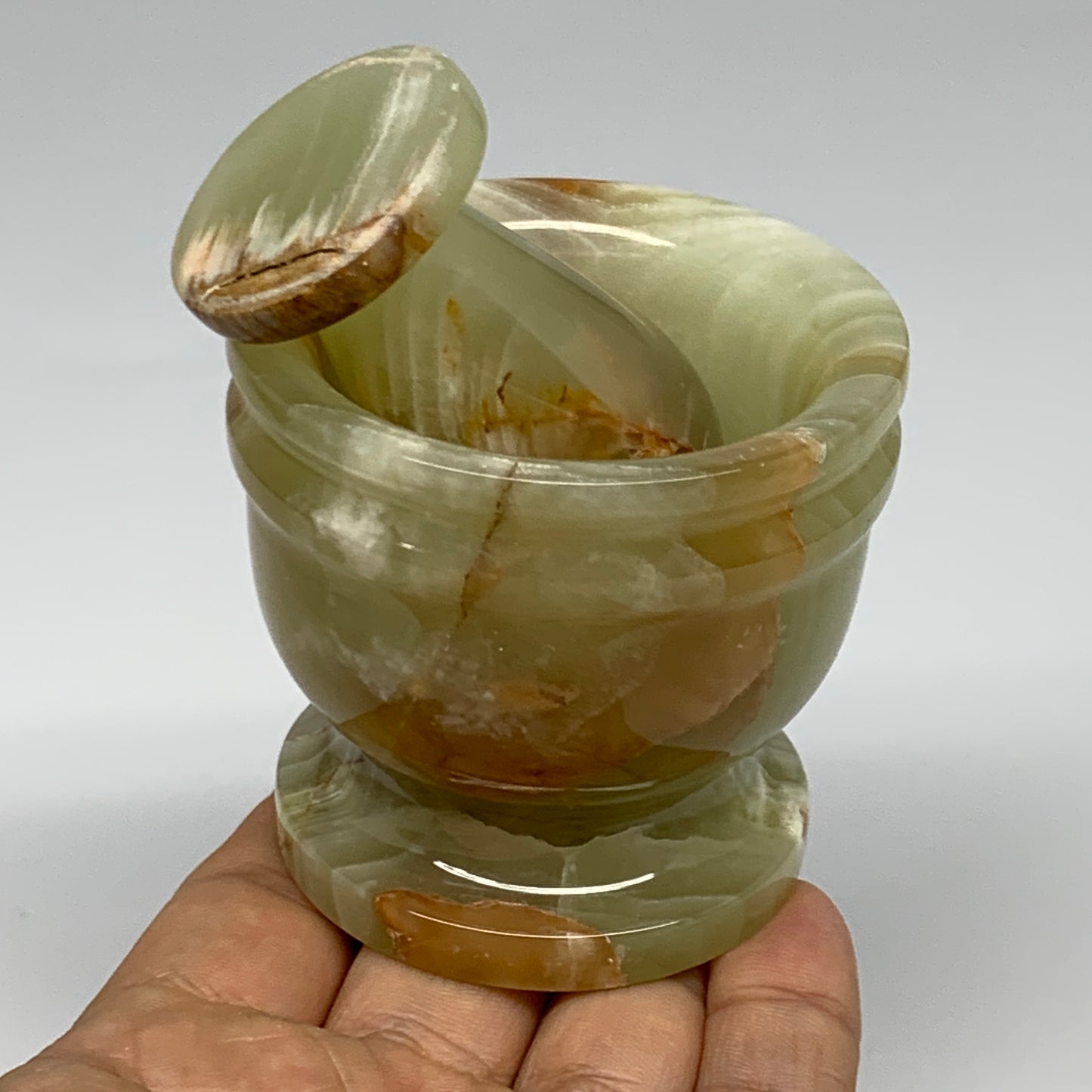 0.72 lbs,  2.3"x2.5", Natural Green Onyx Crystal Pestle and Mortar Handmade, B32
