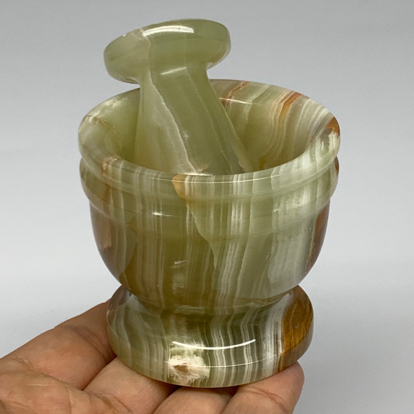 0.72 lbs,  2.3"x2.5", Natural Green Onyx Crystal Pestle and Mortar Handmade, B32