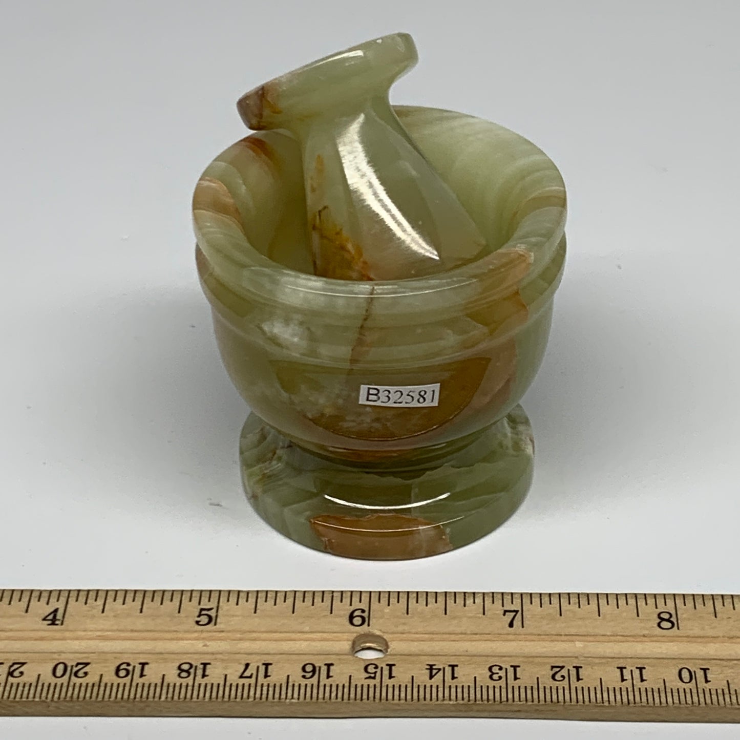 0.72 lbs,  2.3"x2.5", Natural Green Onyx Crystal Pestle and Mortar Handmade, B32
