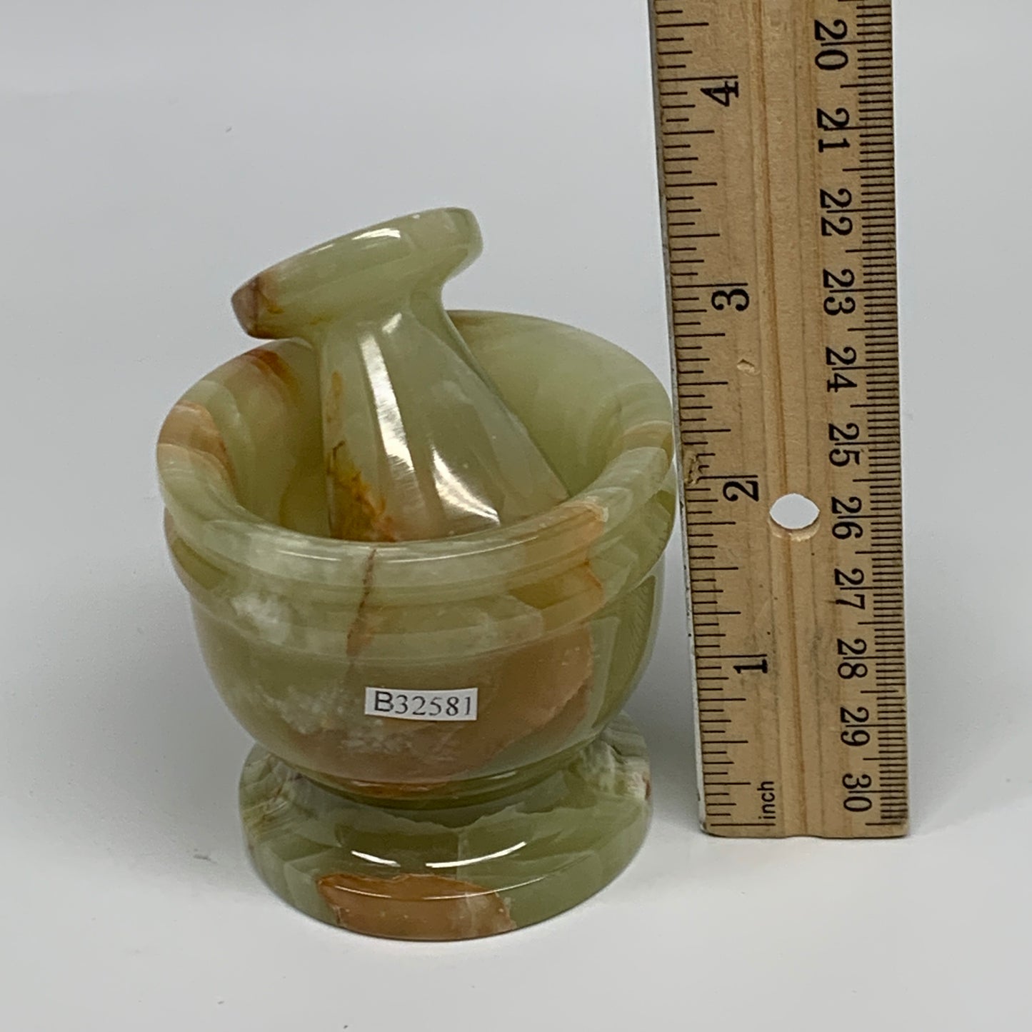 0.72 lbs,  2.3"x2.5", Natural Green Onyx Crystal Pestle and Mortar Handmade, B32