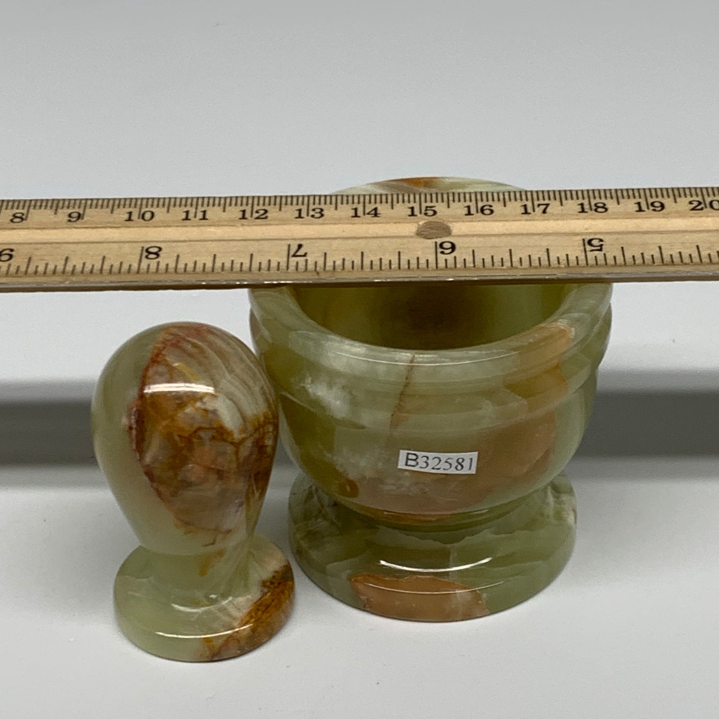 0.72 lbs,  2.3"x2.5", Natural Green Onyx Crystal Pestle and Mortar Handmade, B32