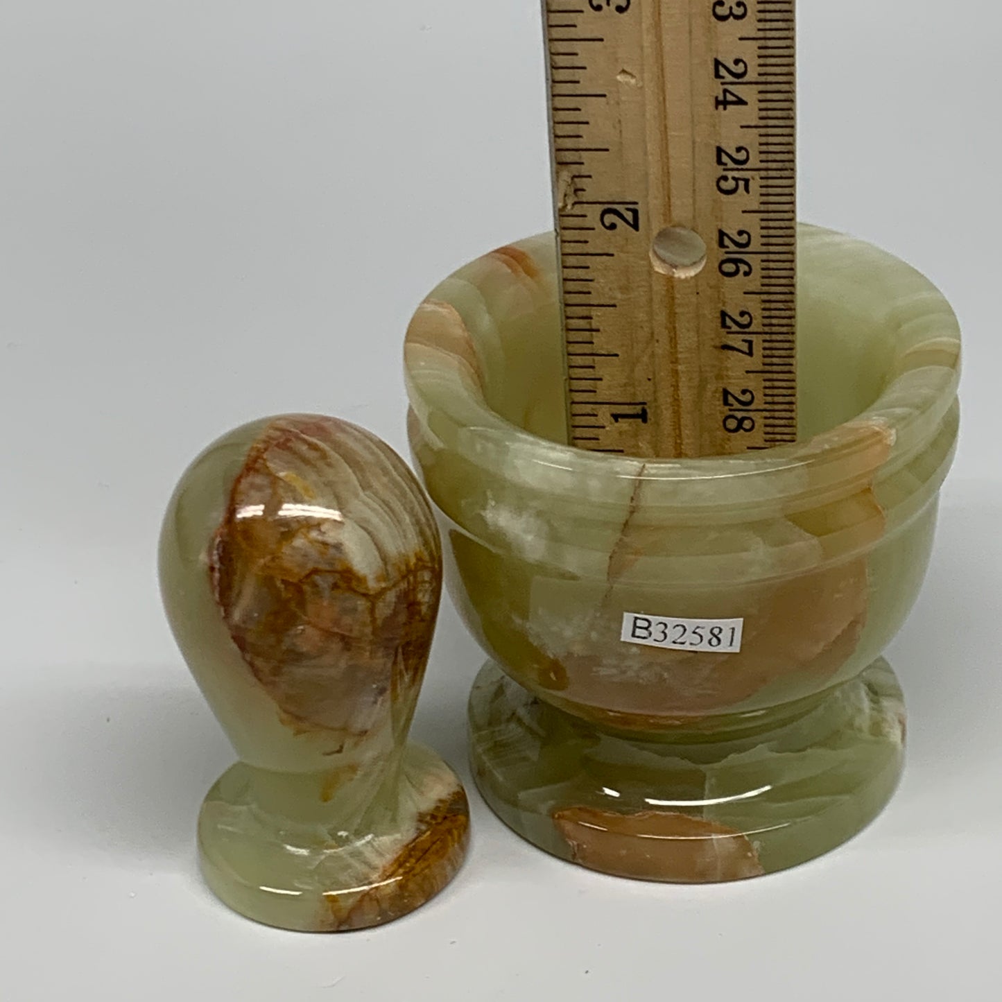 0.72 lbs,  2.3"x2.5", Natural Green Onyx Crystal Pestle and Mortar Handmade, B32