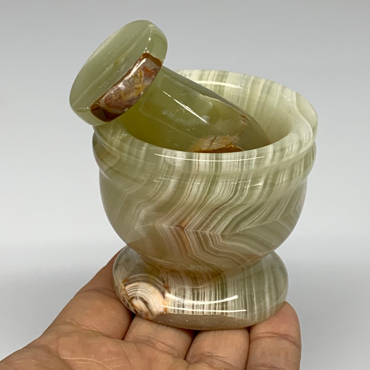 0.7 lbs,  2.2"x2.4", Natural Green Onyx Crystal Pestle and Mortar Handmade, B325