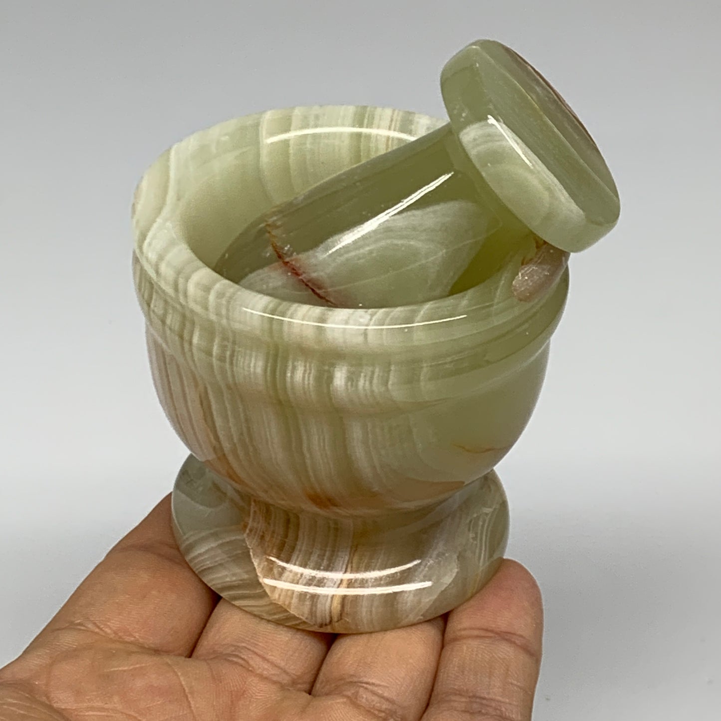 0.7 lbs,  2.2"x2.4", Natural Green Onyx Crystal Pestle and Mortar Handmade, B325