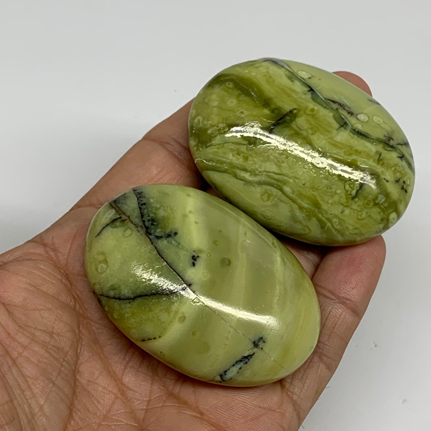 144.8g, 2.2"- 2.3", 2pcs, Natural Serpentine Palm-Stone Gemstone, B34622