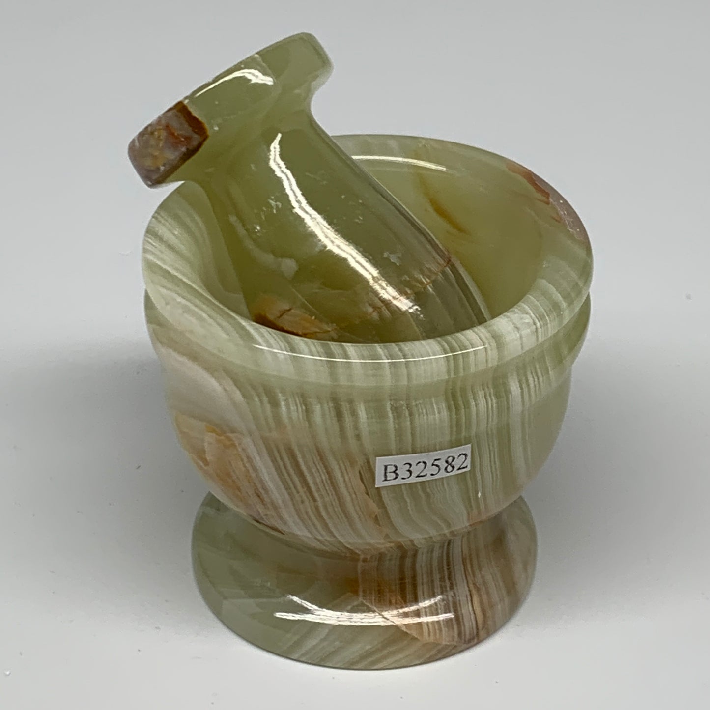 0.7 lbs,  2.2"x2.4", Natural Green Onyx Crystal Pestle and Mortar Handmade, B325