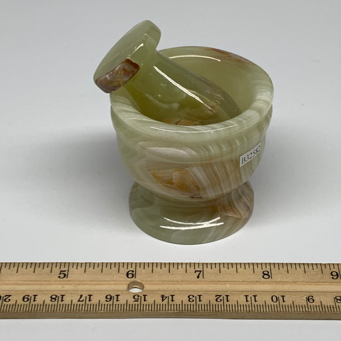 0.7 lbs,  2.2"x2.4", Natural Green Onyx Crystal Pestle and Mortar Handmade, B325