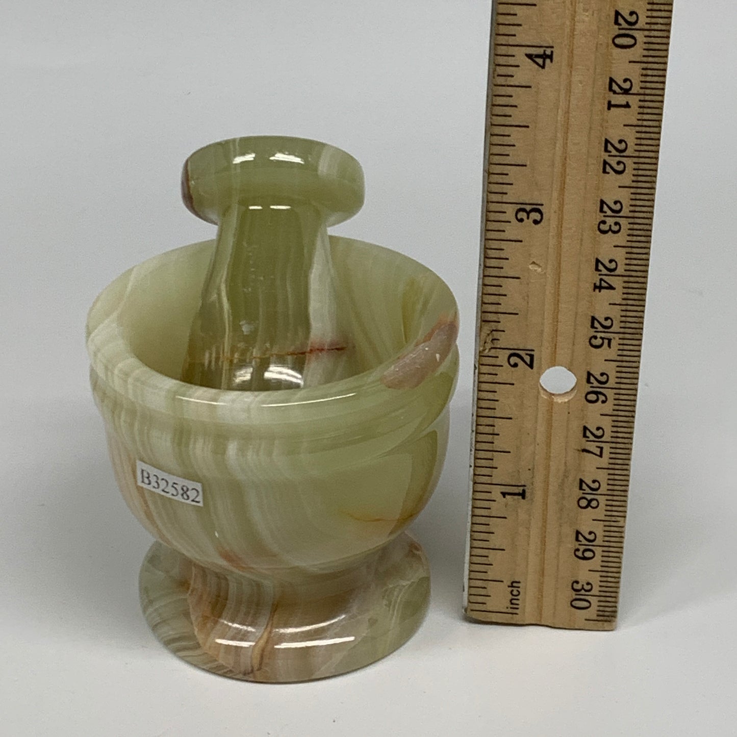 0.7 lbs,  2.2"x2.4", Natural Green Onyx Crystal Pestle and Mortar Handmade, B325