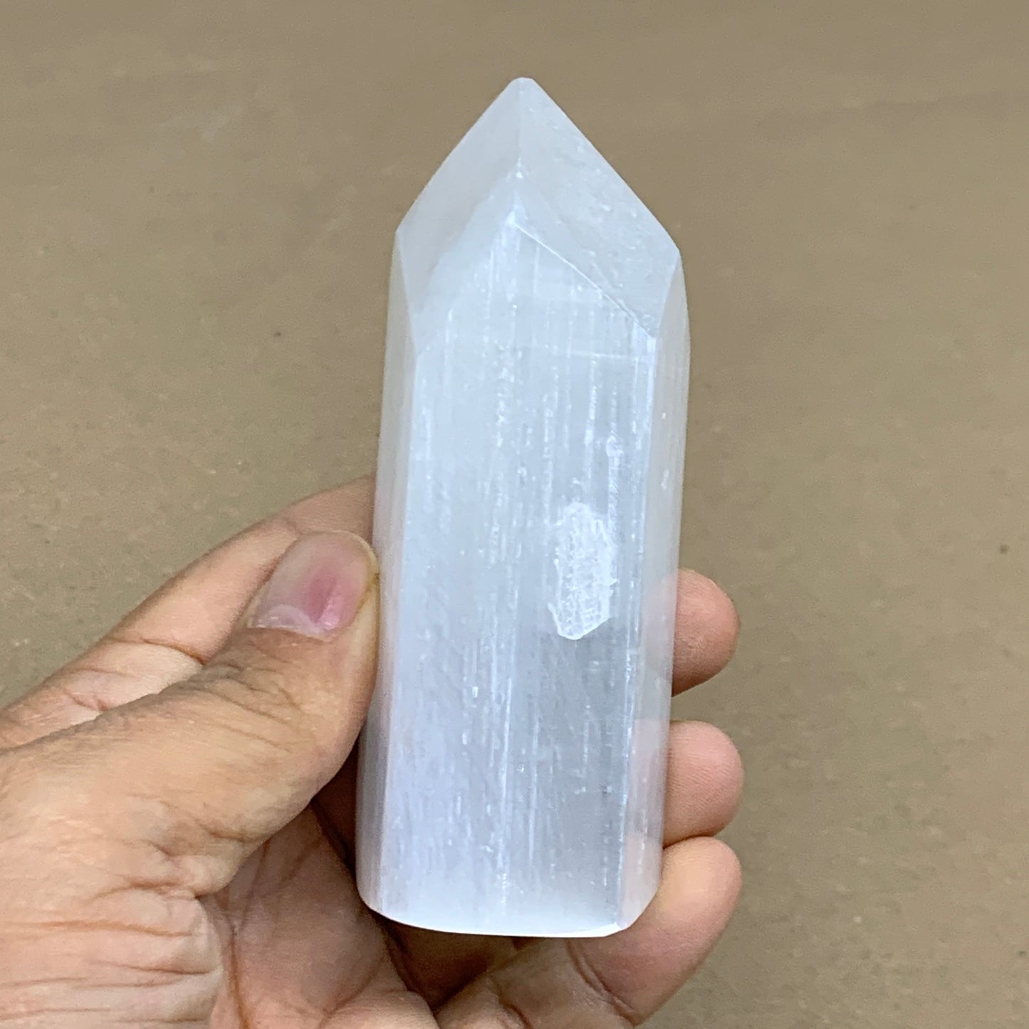 183g, 3.7"x1.6", Selenite (Satin Spar) Crystal Tower Point Powerful, B36006