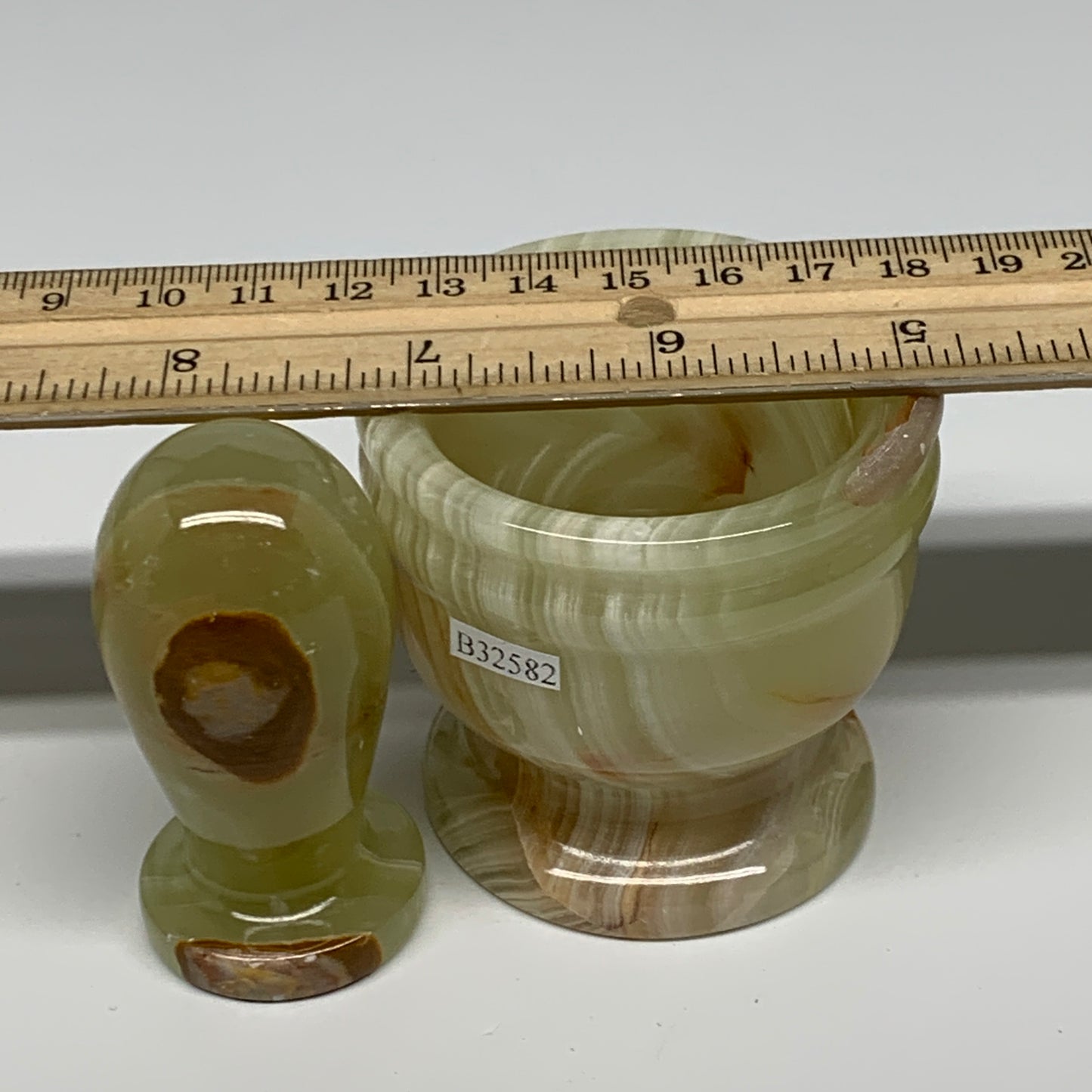 0.7 lbs,  2.2"x2.4", Natural Green Onyx Crystal Pestle and Mortar Handmade, B325