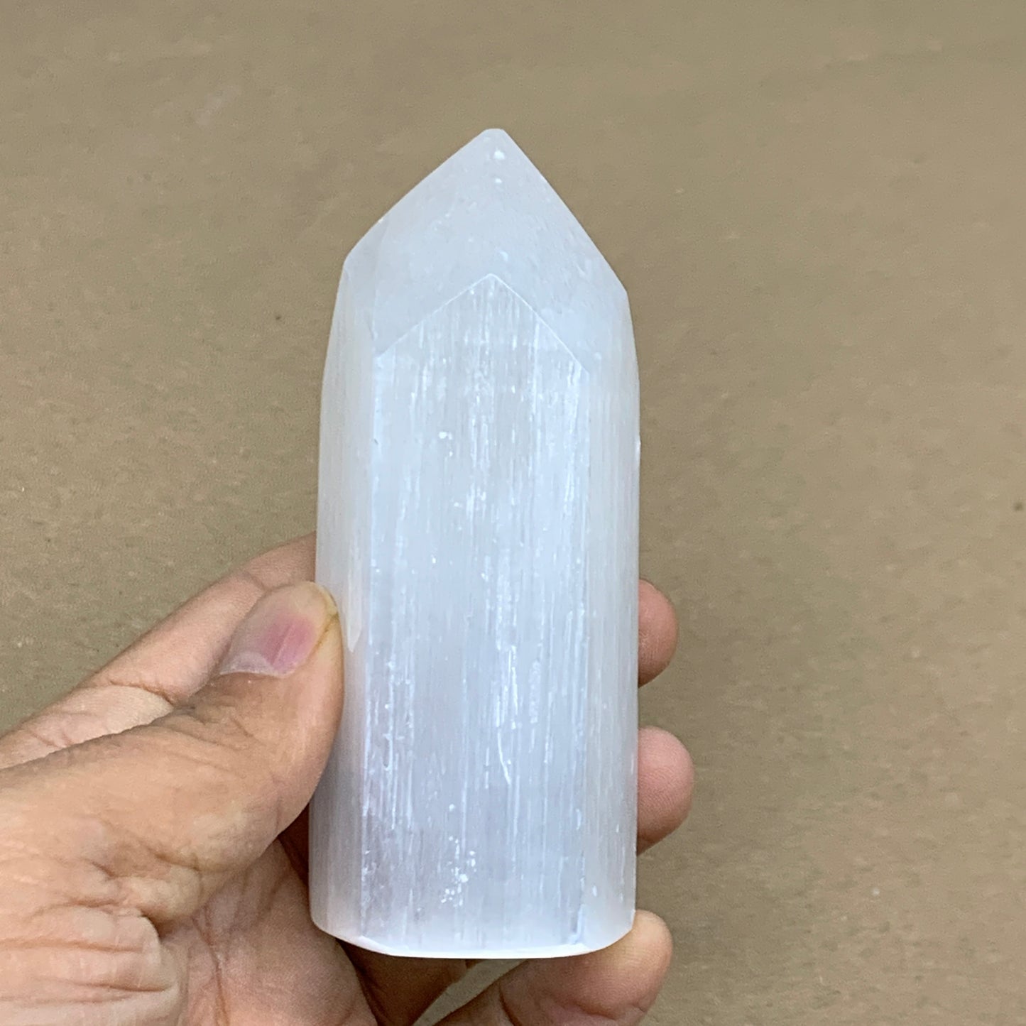 183g, 3.7"x1.6", Selenite (Satin Spar) Crystal Tower Point Powerful, B36006