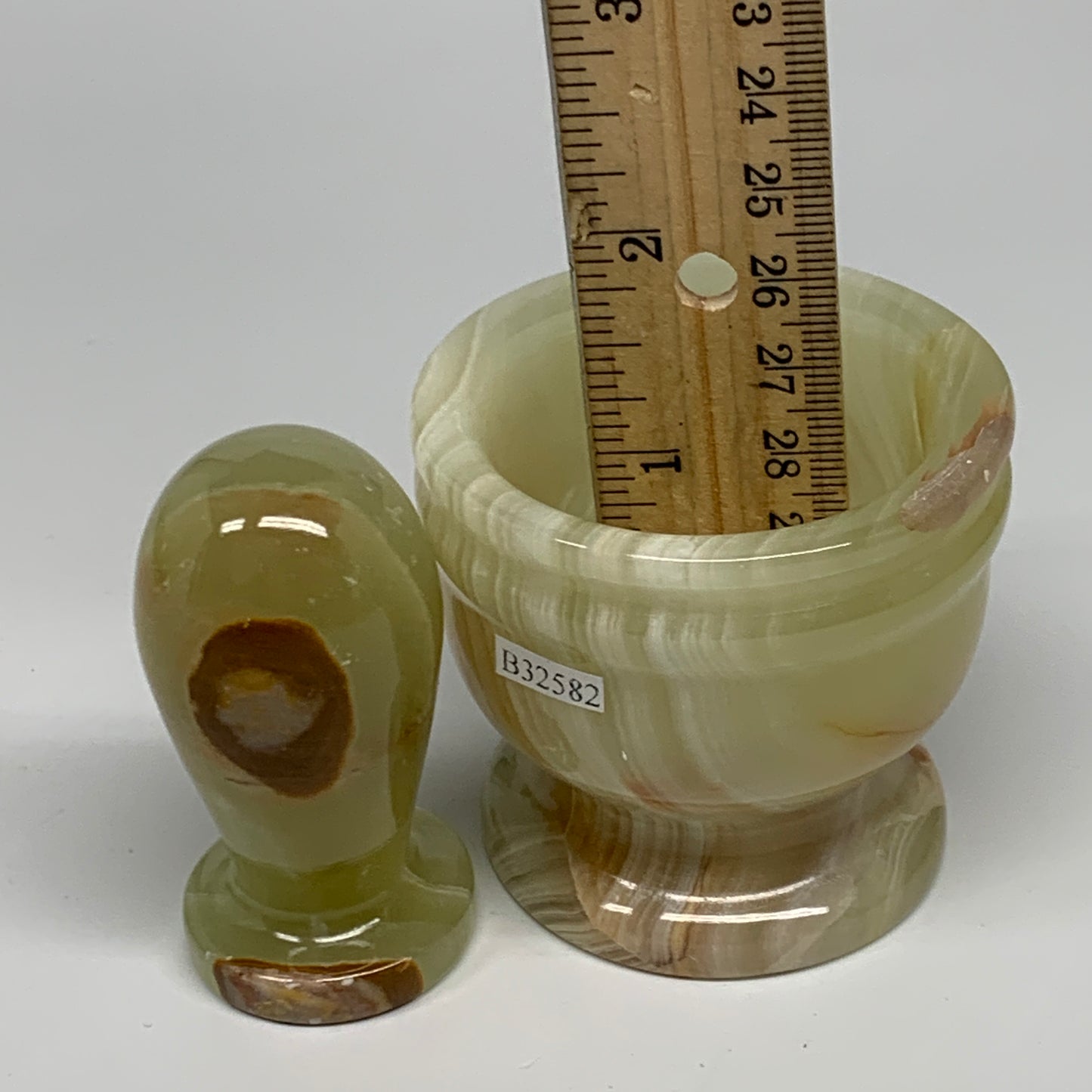 0.7 lbs,  2.2"x2.4", Natural Green Onyx Crystal Pestle and Mortar Handmade, B325