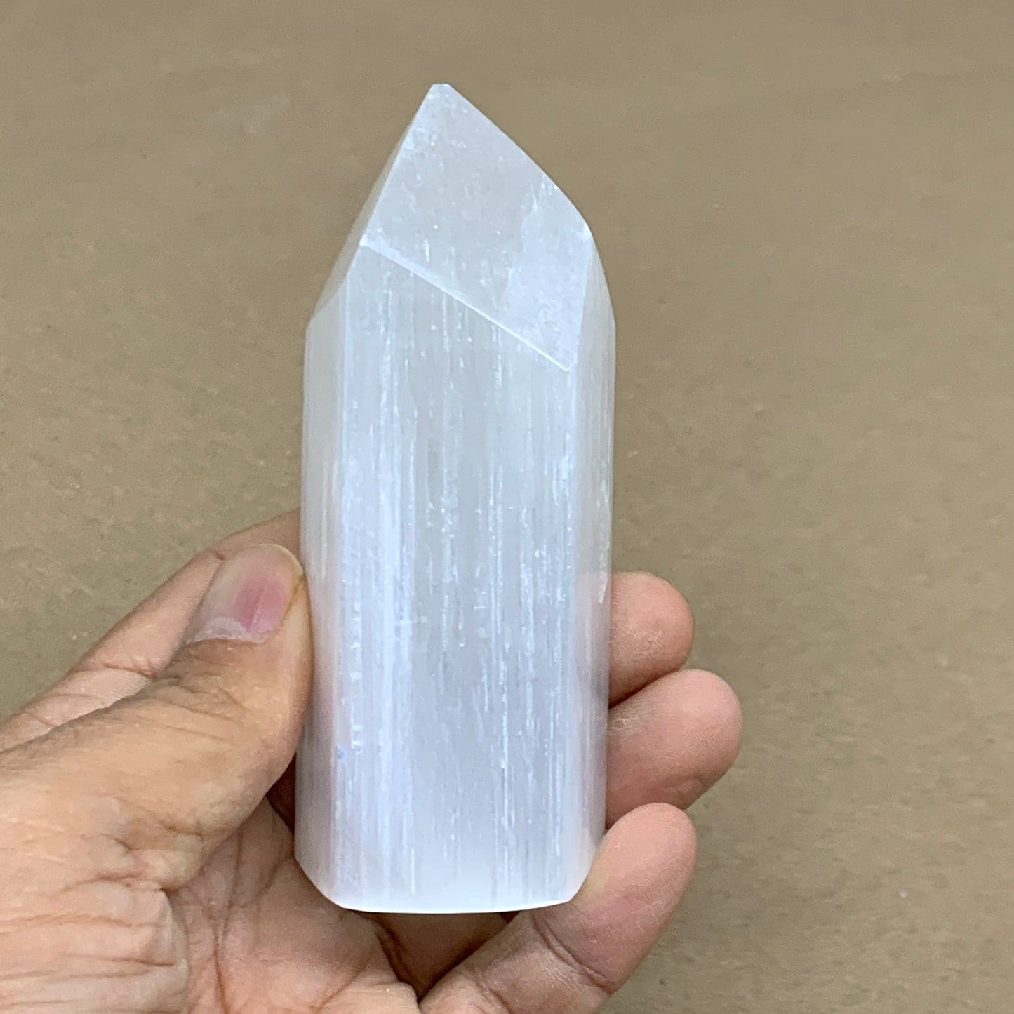 183g, 3.7"x1.6", Selenite (Satin Spar) Crystal Tower Point Powerful, B36006