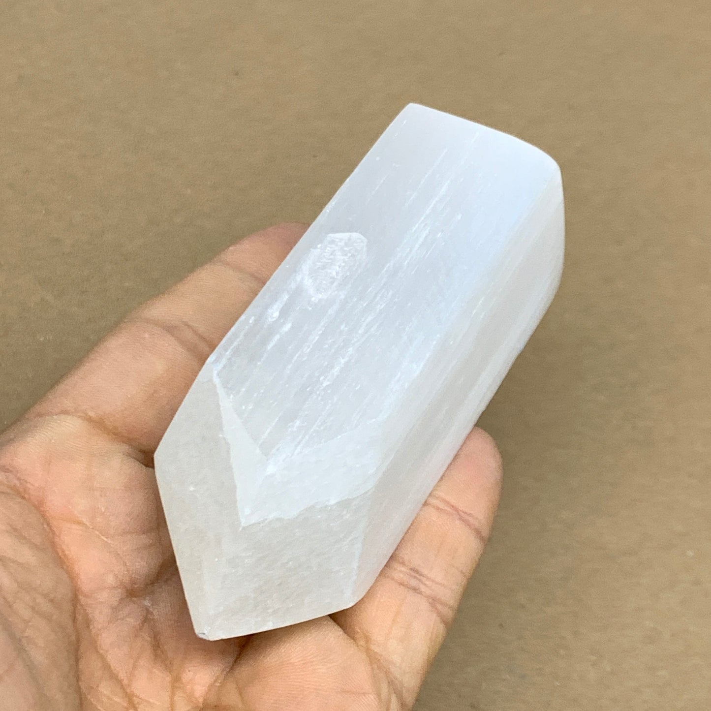183g, 3.7"x1.6", Selenite (Satin Spar) Crystal Tower Point Powerful, B36006