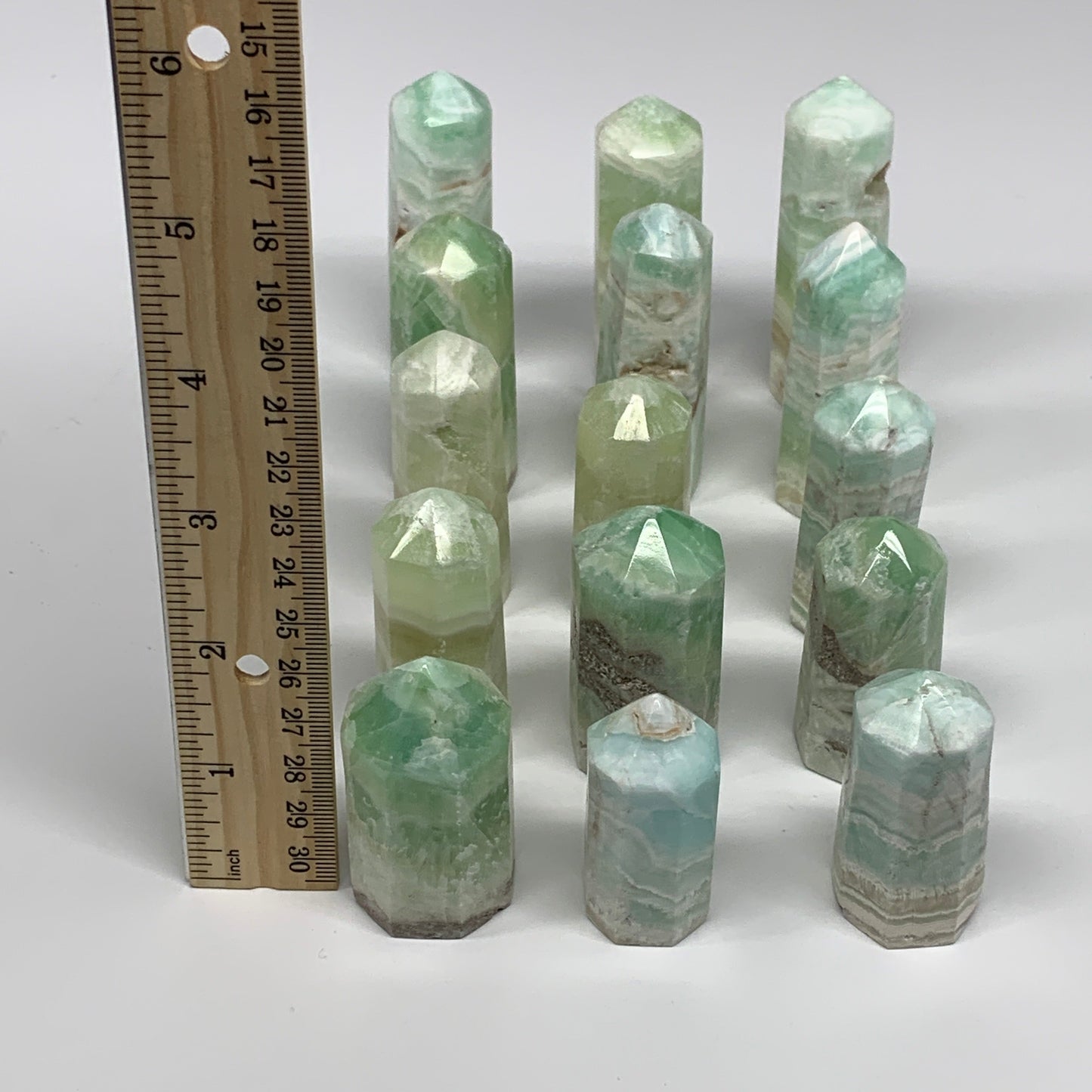 2.27 lbs, 1.9" - 3.1", 15 pcs, Caribbean Calcite Towers/Obelisks, B26379
