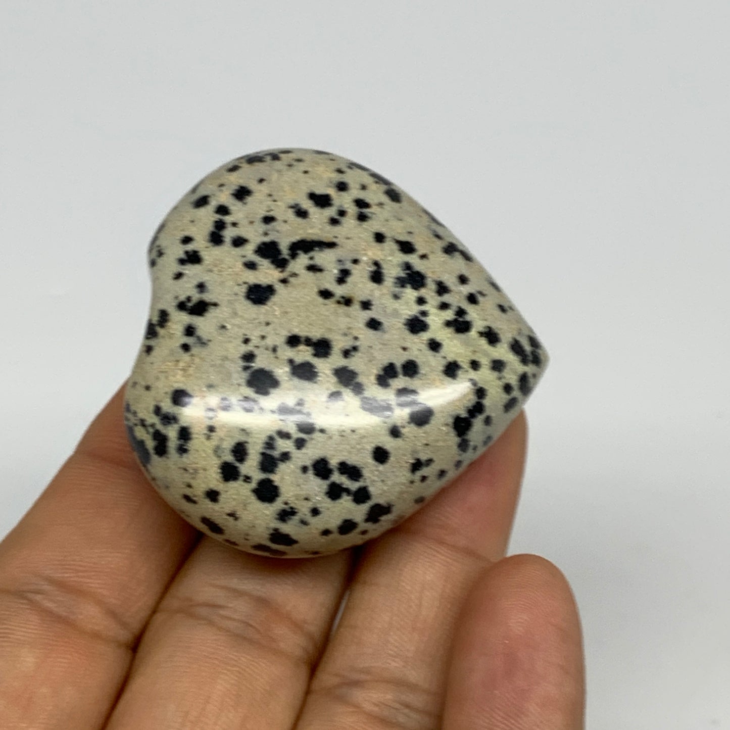 59.9g,1.8"x1.9"x0.8" Dalmatian Jasper Heart Polished Healing Home Decor, B29713