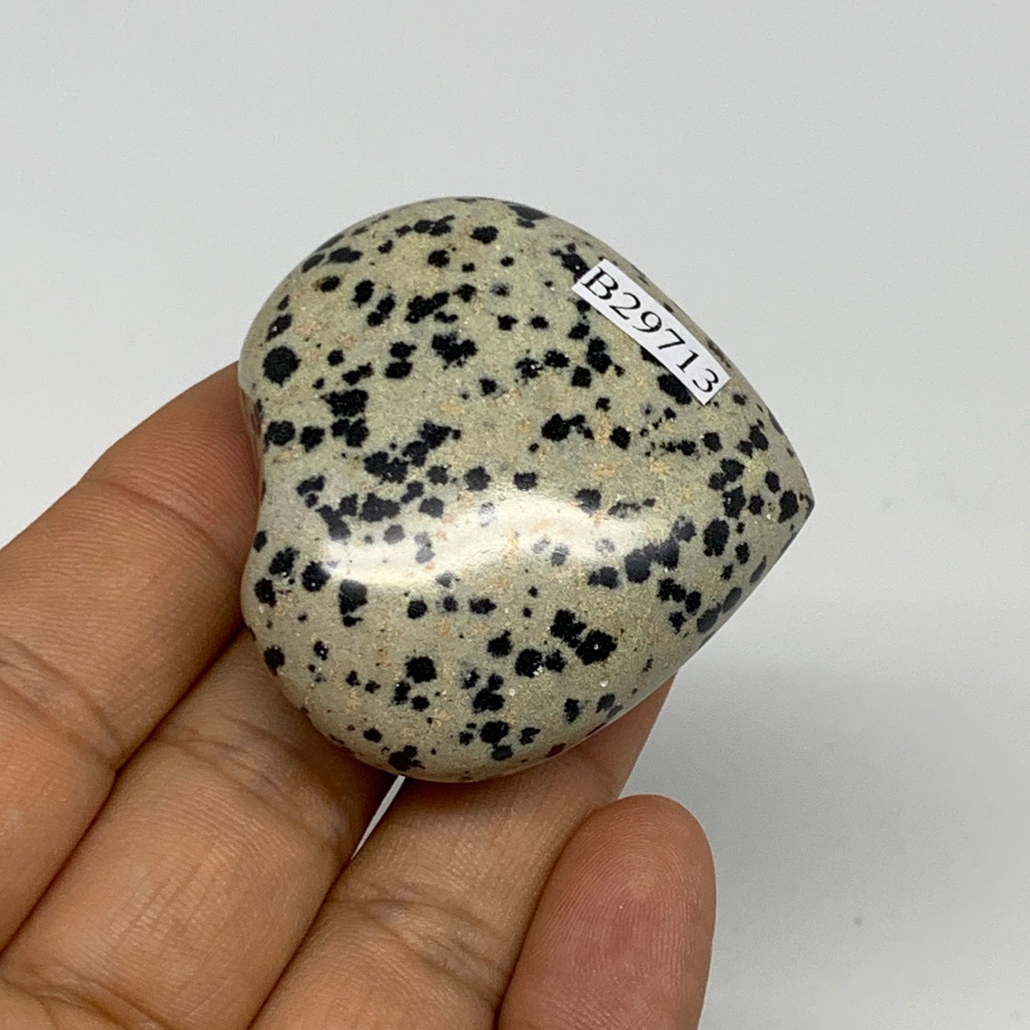 59.9g,1.8"x1.9"x0.8" Dalmatian Jasper Heart Polished Healing Home Decor, B29713