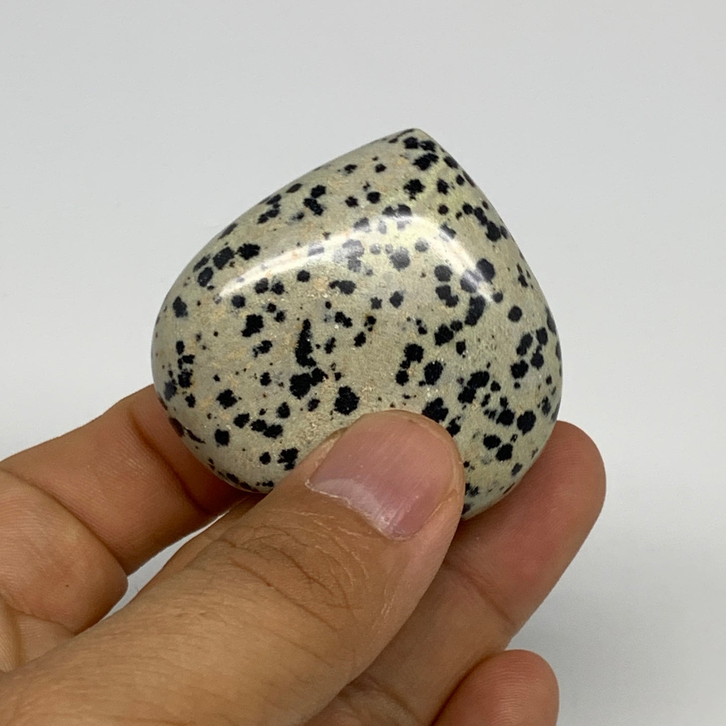 59.9g,1.8"x1.9"x0.8" Dalmatian Jasper Heart Polished Healing Home Decor, B29713