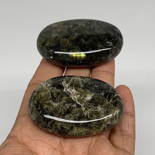 126.6g, 2.2"-2.2", 2pcs, Labradorite Palm-stone Tumbled Reiki, B35405