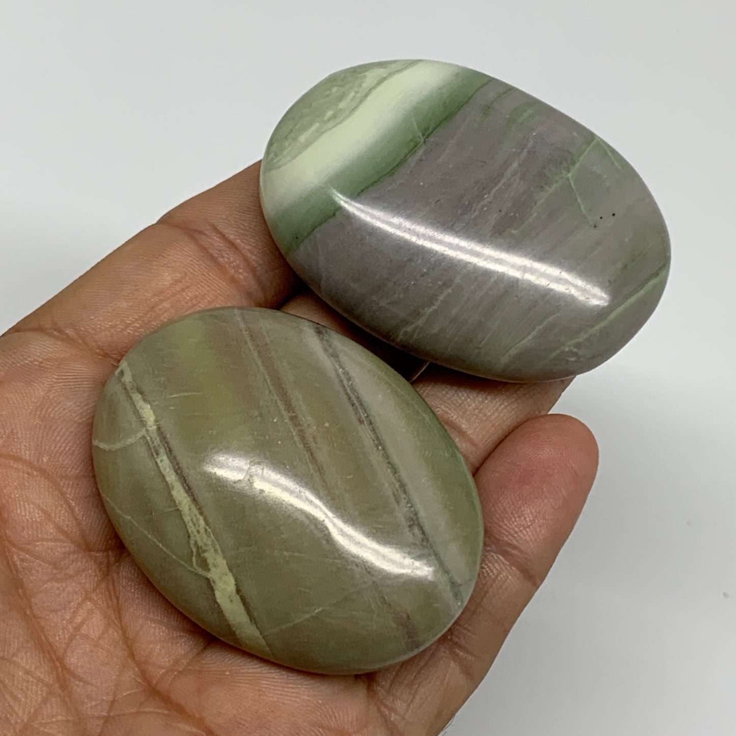 117.7g, 2"- 2.1", 2pcs, Natural Serpentine Palm-Stone Gemstone, B34632