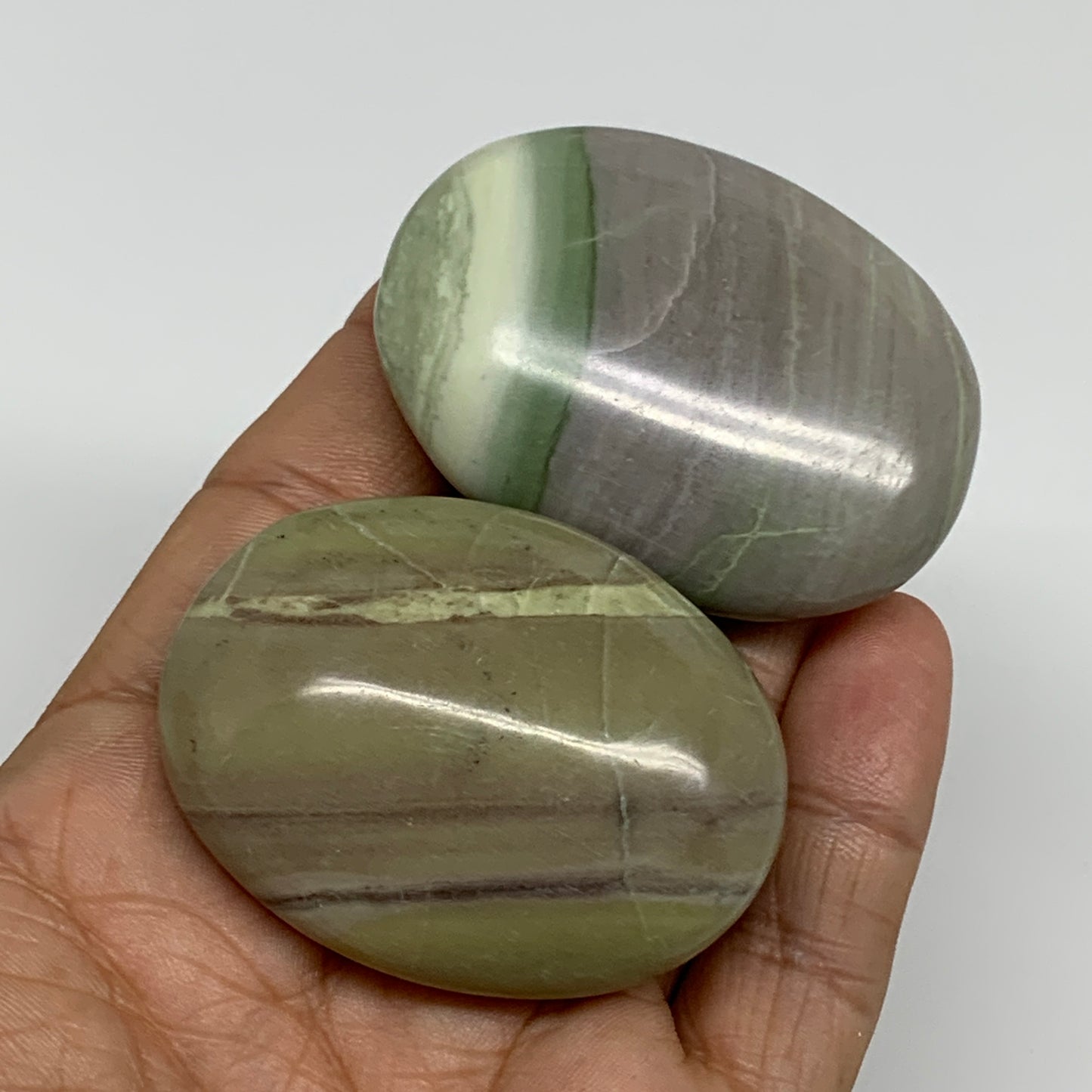 117.7g, 2"- 2.1", 2pcs, Natural Serpentine Palm-Stone Gemstone, B34632