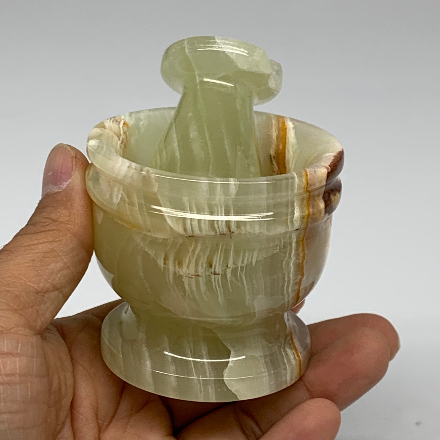 0.72 lbs, 2.3"x2.5", Natural Green Onyx Crystal Pestle and Mortar Handmade, B325