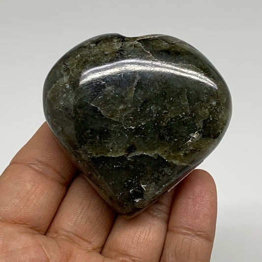 123.8g, 2.2"x2.3"x1", Natural Labradorite Heart Polished Crystal, B35408