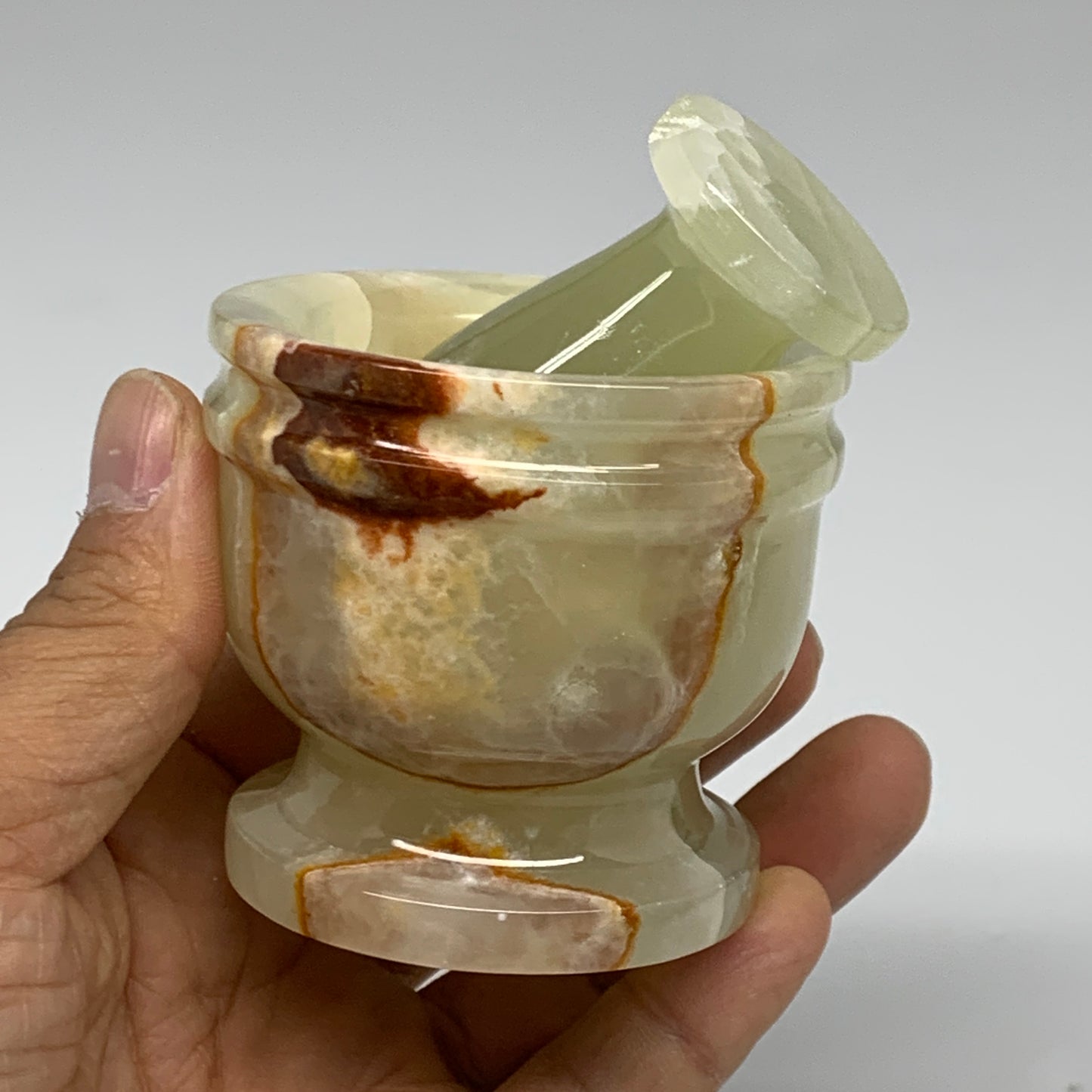 0.72 lbs, 2.3"x2.5", Natural Green Onyx Crystal Pestle and Mortar Handmade, B325