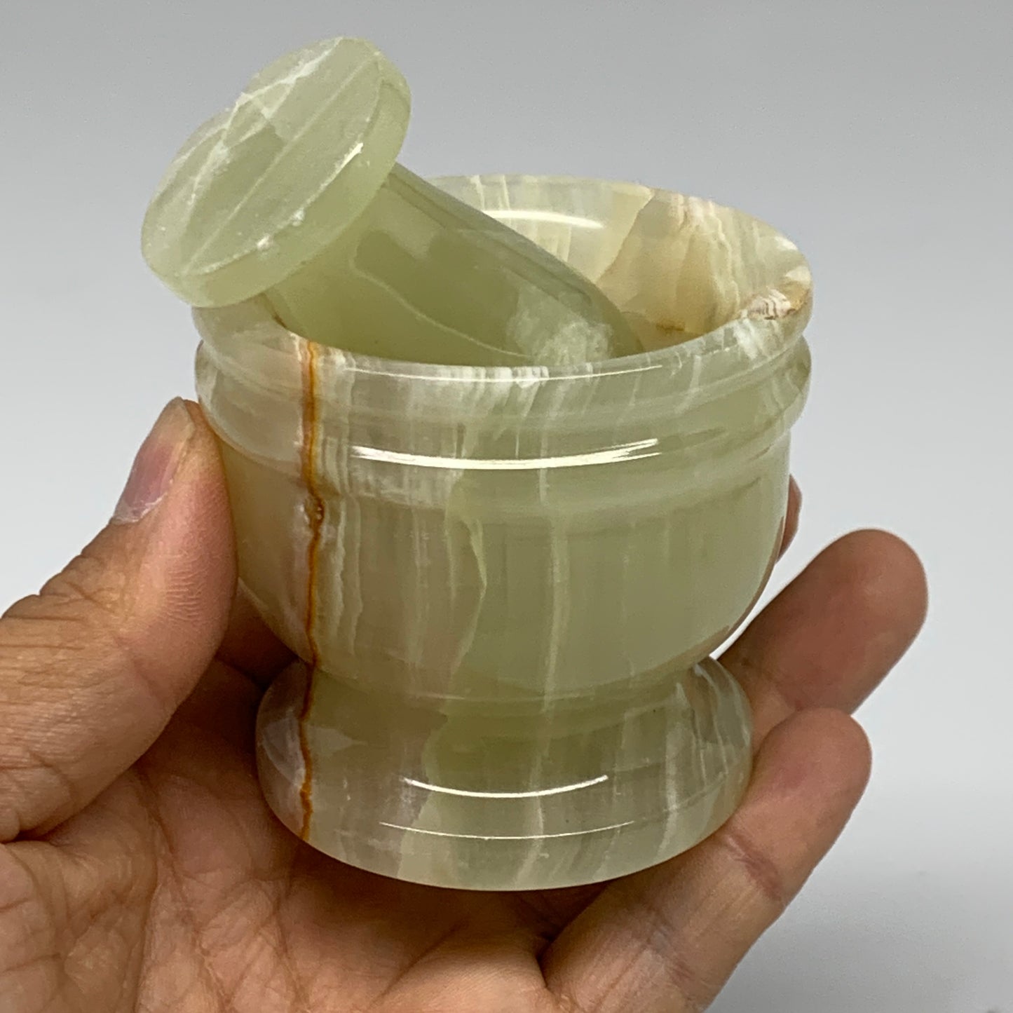 0.72 lbs, 2.3"x2.5", Natural Green Onyx Crystal Pestle and Mortar Handmade, B325