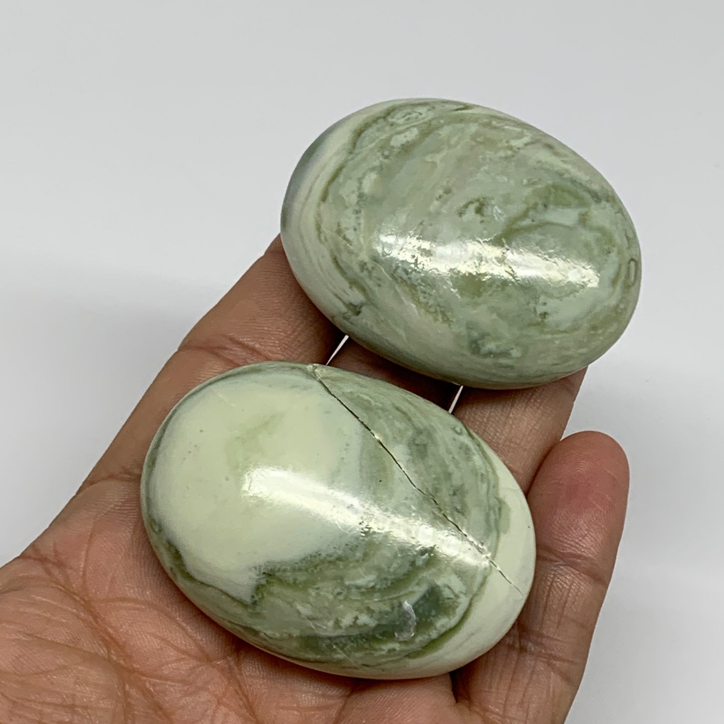 126.5g, 2.1"- 2.2", 2pcs, Natural Serpentine Palm-Stone Gemstone, B34636