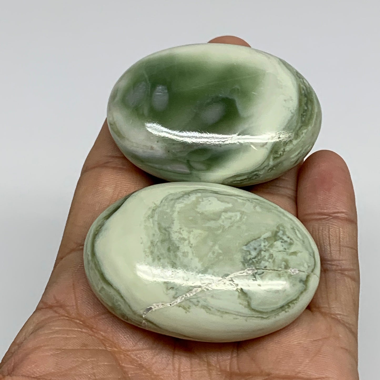 126.5g, 2.1"- 2.2", 2pcs, Natural Serpentine Palm-Stone Gemstone, B34636