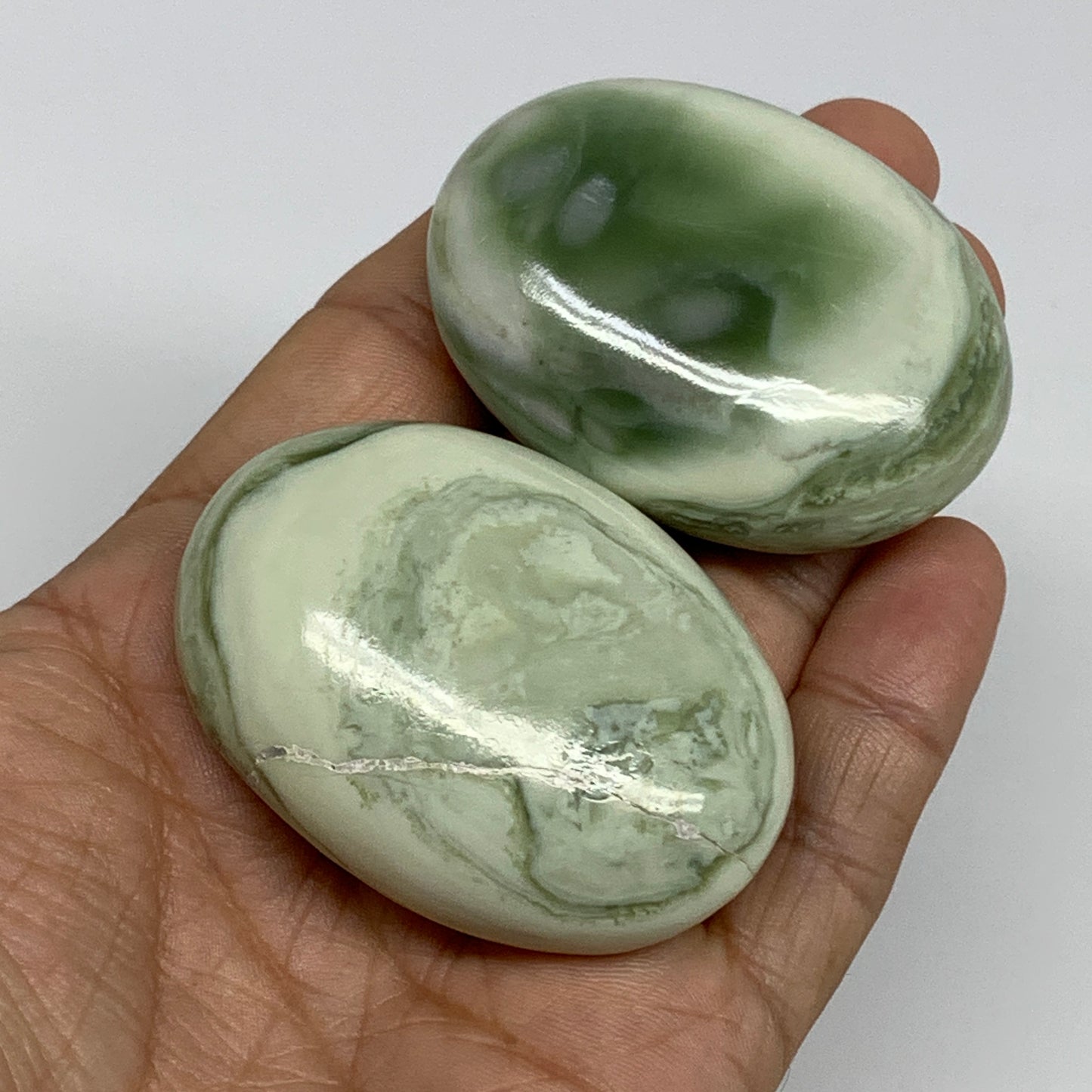 126.5g, 2.1"- 2.2", 2pcs, Natural Serpentine Palm-Stone Gemstone, B34636