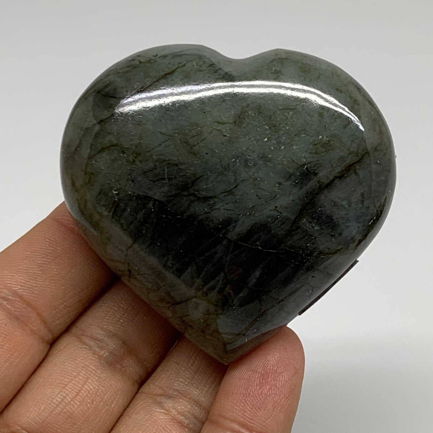 124.3g, 2.2"x2.4"x1", Natural Labradorite Heart Polished Crystal, B35409
