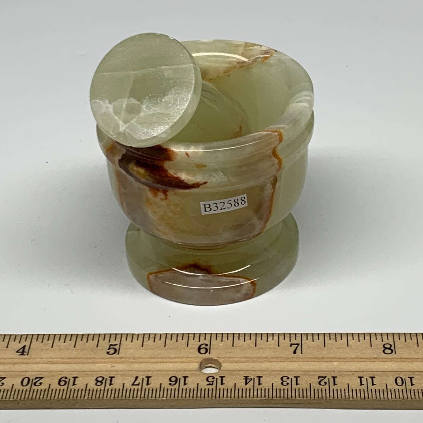 0.72 lbs, 2.3"x2.5", Natural Green Onyx Crystal Pestle and Mortar Handmade, B325