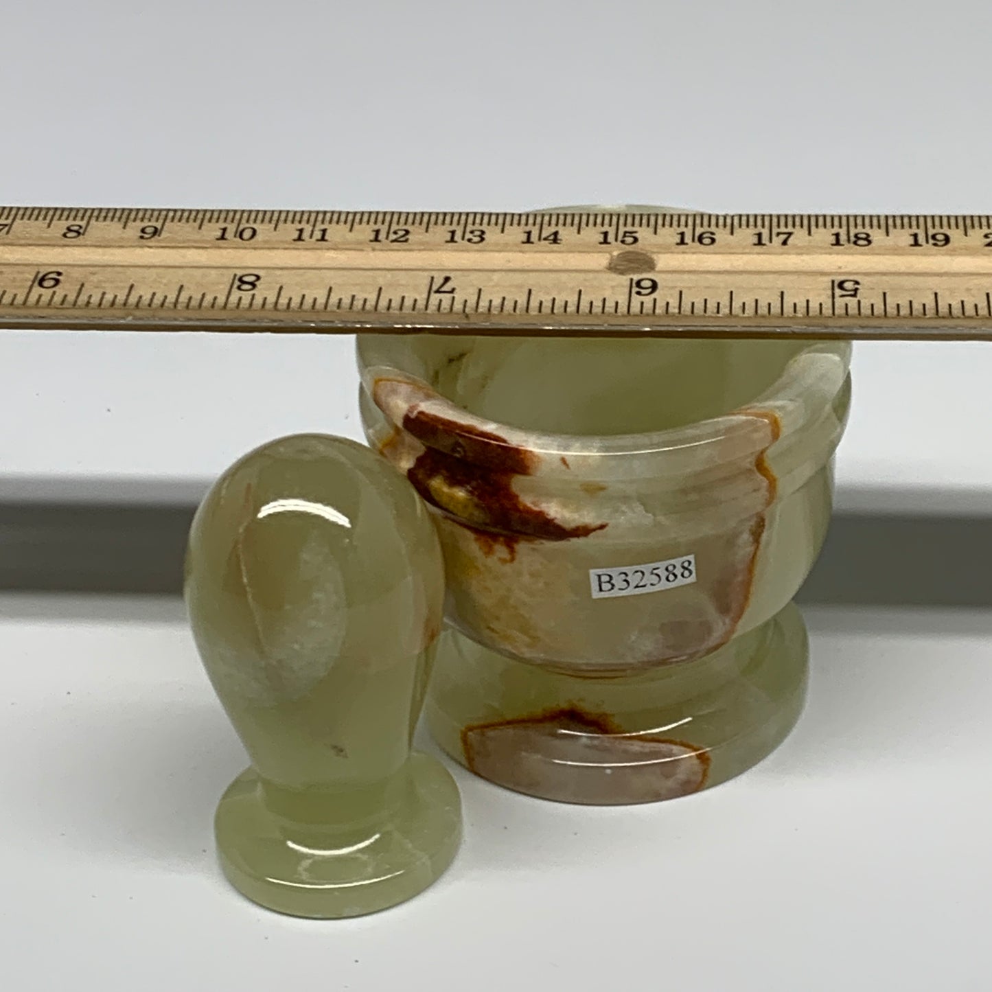 0.72 lbs, 2.3"x2.5", Natural Green Onyx Crystal Pestle and Mortar Handmade, B325