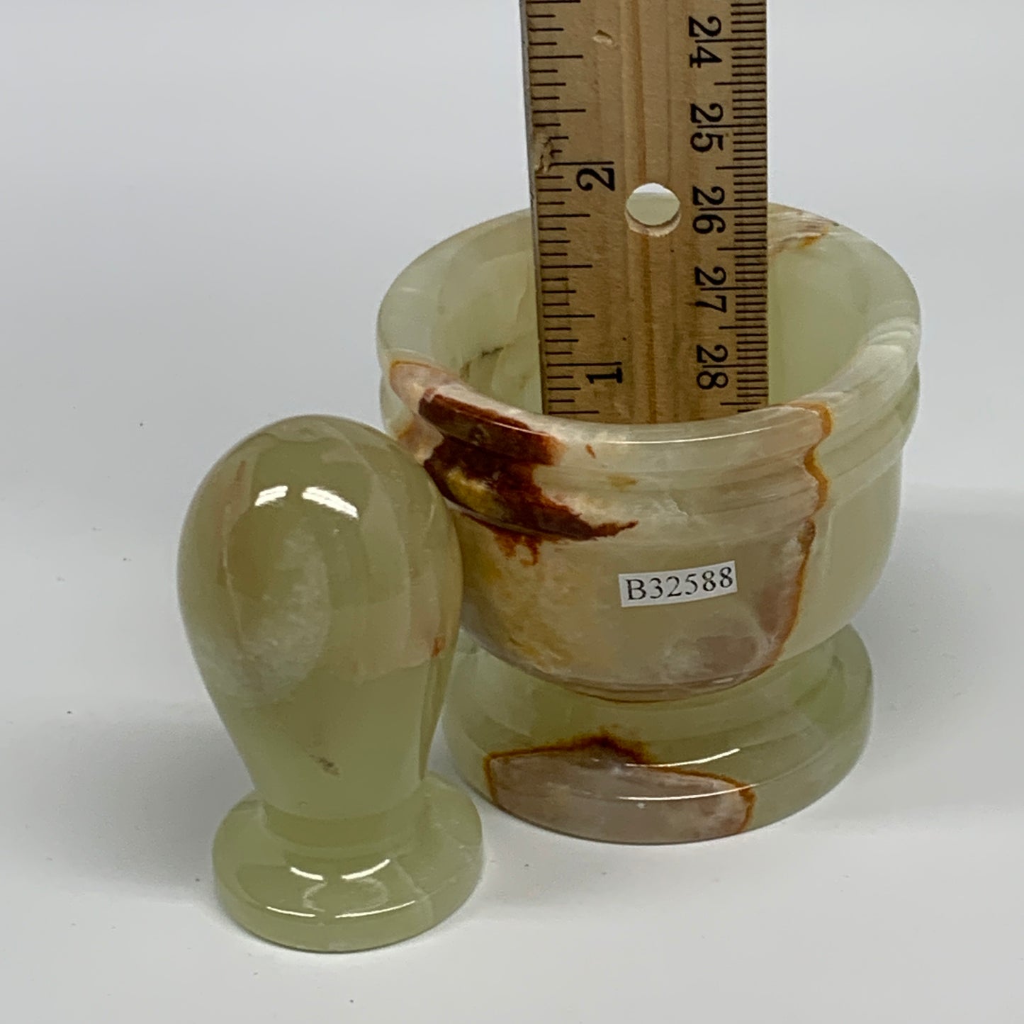 0.72 lbs, 2.3"x2.5", Natural Green Onyx Crystal Pestle and Mortar Handmade, B325