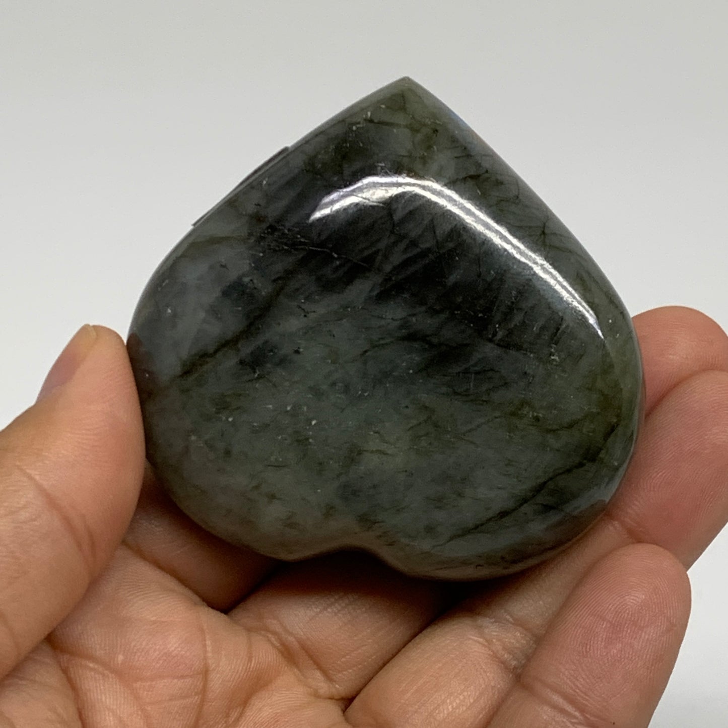 124.3g, 2.2"x2.4"x1", Natural Labradorite Heart Polished Crystal, B35409